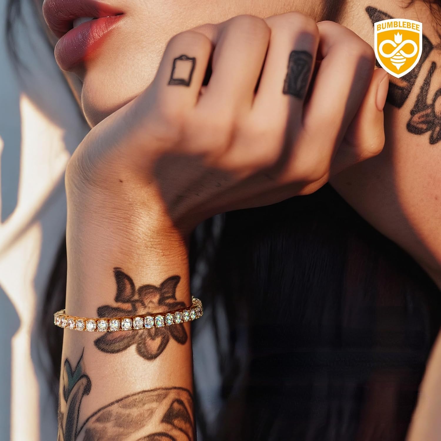 BUMBLEBEE Handmade Tennis Bracelet for Women, 14K Gold Plated, 12.96 CTTW Italian 5A Cubic Zirconia, Hypoallergenic, Adjustable 6–7.5 Inch Jewelry Gift Anniversary, Birthday, Valentine’s Day - Image 3