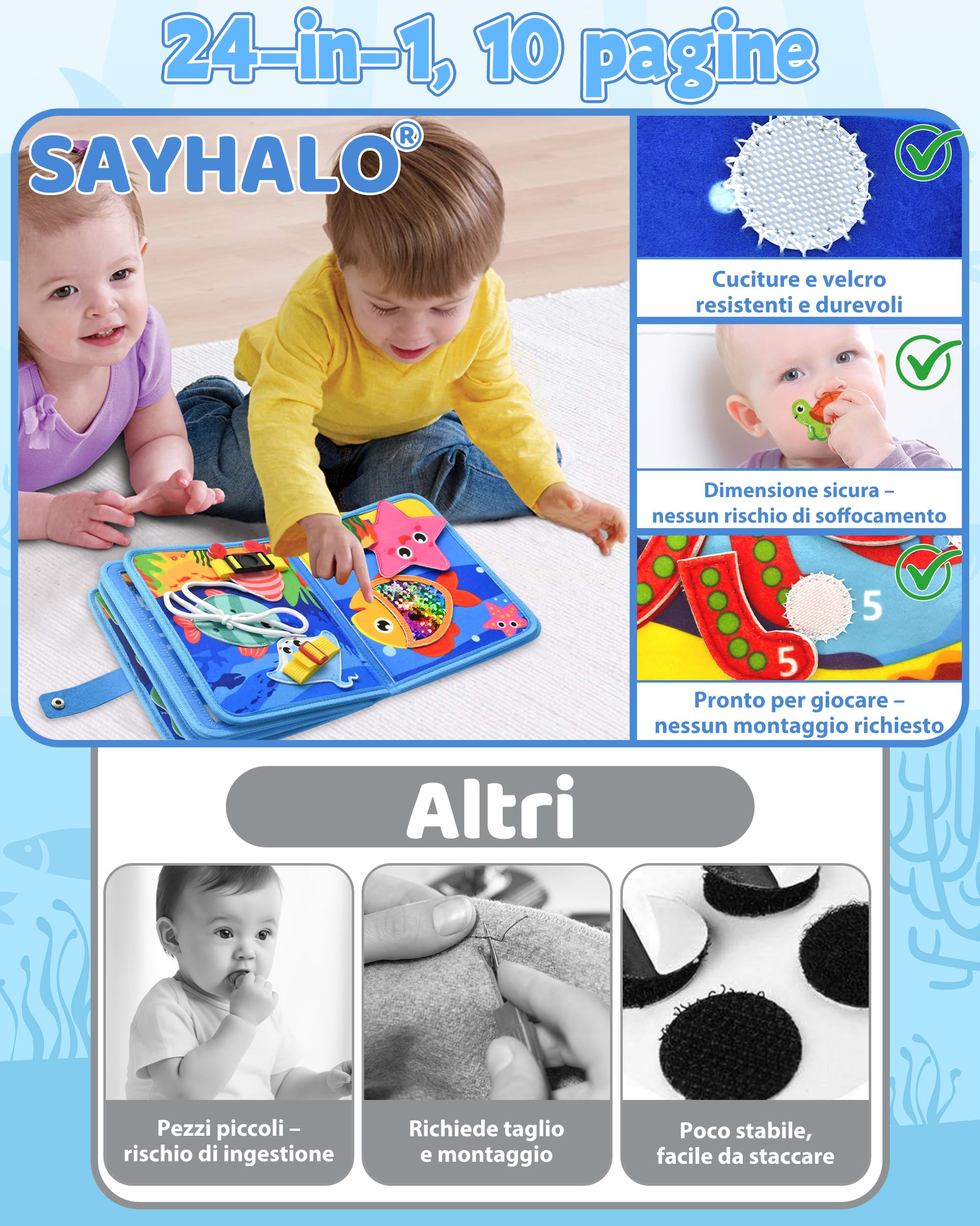 Busy Board Montessori Libro Interattivo 1-3 Anno - Quiet Book Sensoriale Educativo - Giochi Montessori 1 2 3 Anni Tavolo Pannello di Feltro attività Valigetta Didattici Regalo Bimbo