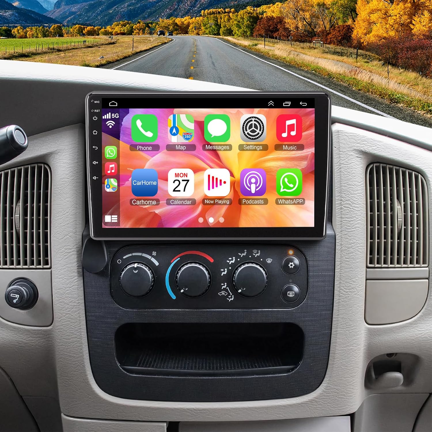 4+64G Car Radio for Jeep Wrangler-2003 2004 2005 2006, for Dodge RAM 1500/2500/3500-2002 2003 2004 2005, 9 Inch Car Stereo Built-in Carplay Android Auto,GPS Navigation, Back-up Camera, Bluetooth