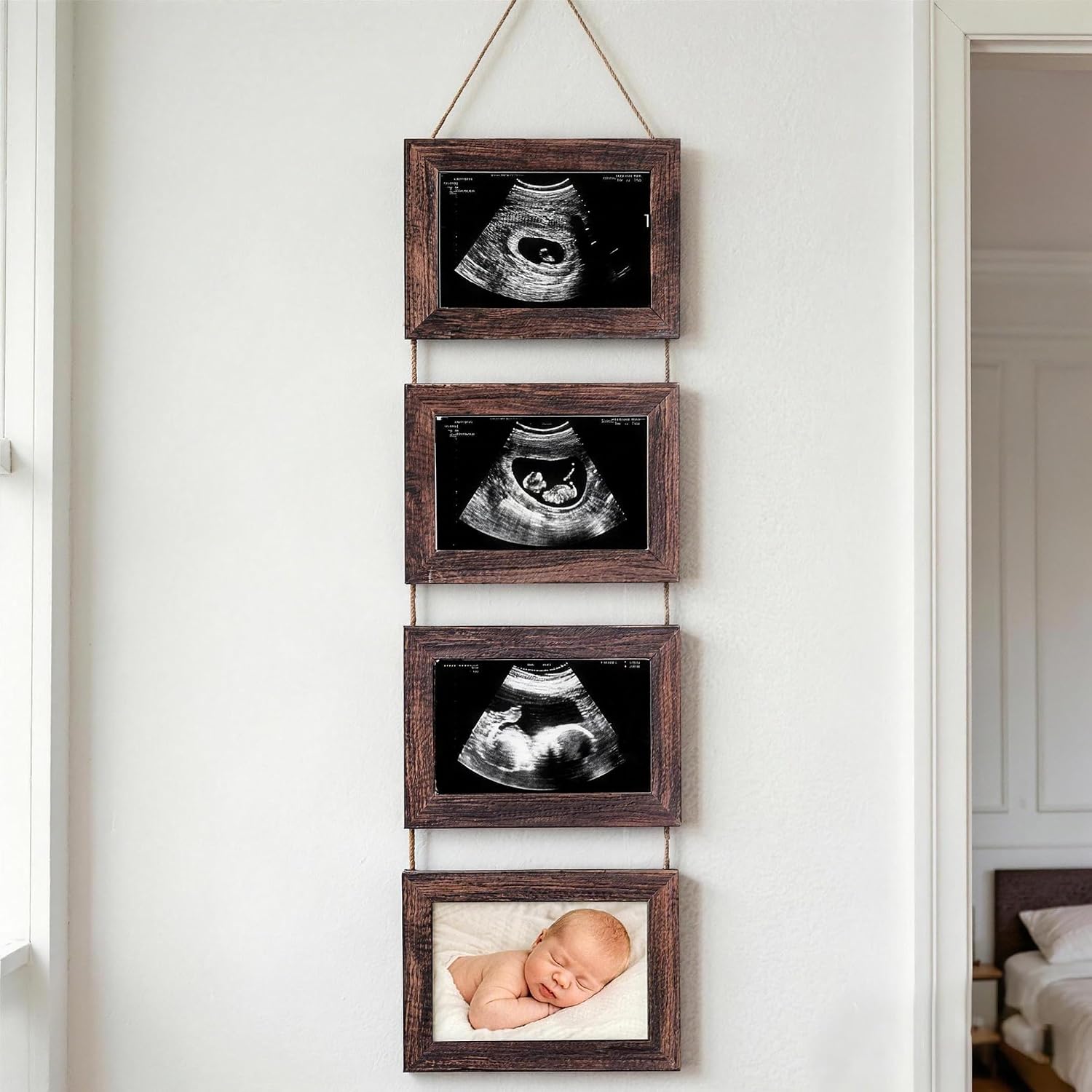 4-in-1 Ultrasound Picture Frames, Baby's First Sonogram Photo Album, Pregnancy Announcement Gifts for Expecting Moms, Baby Keepsake Gender Reveal Gifts for Nursery Decor, Black