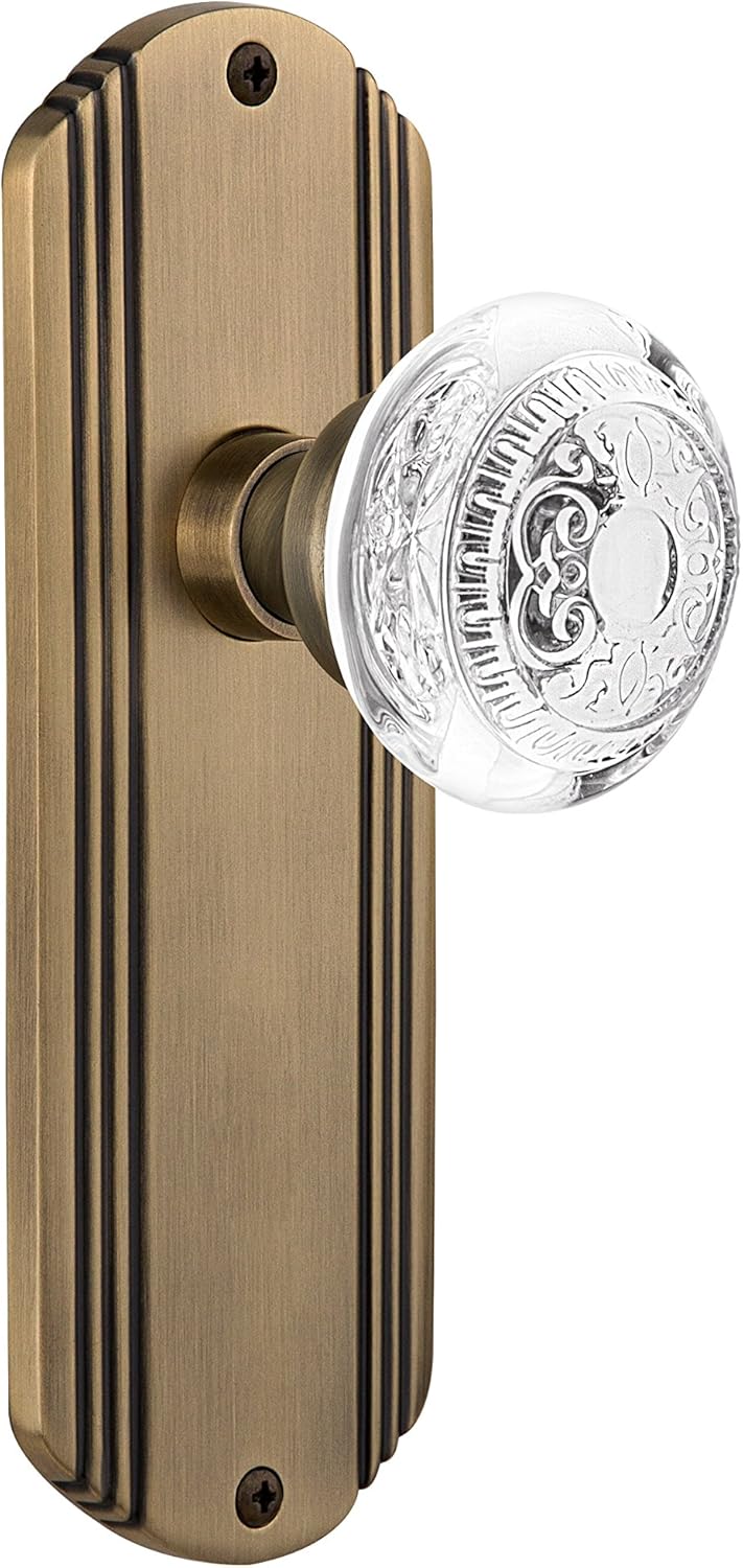 Nostalgic Warehouse 750709 Single Dummy Deco Plate with Crystal Egg and Dart Knob, Surface Mounted, Antique Brass