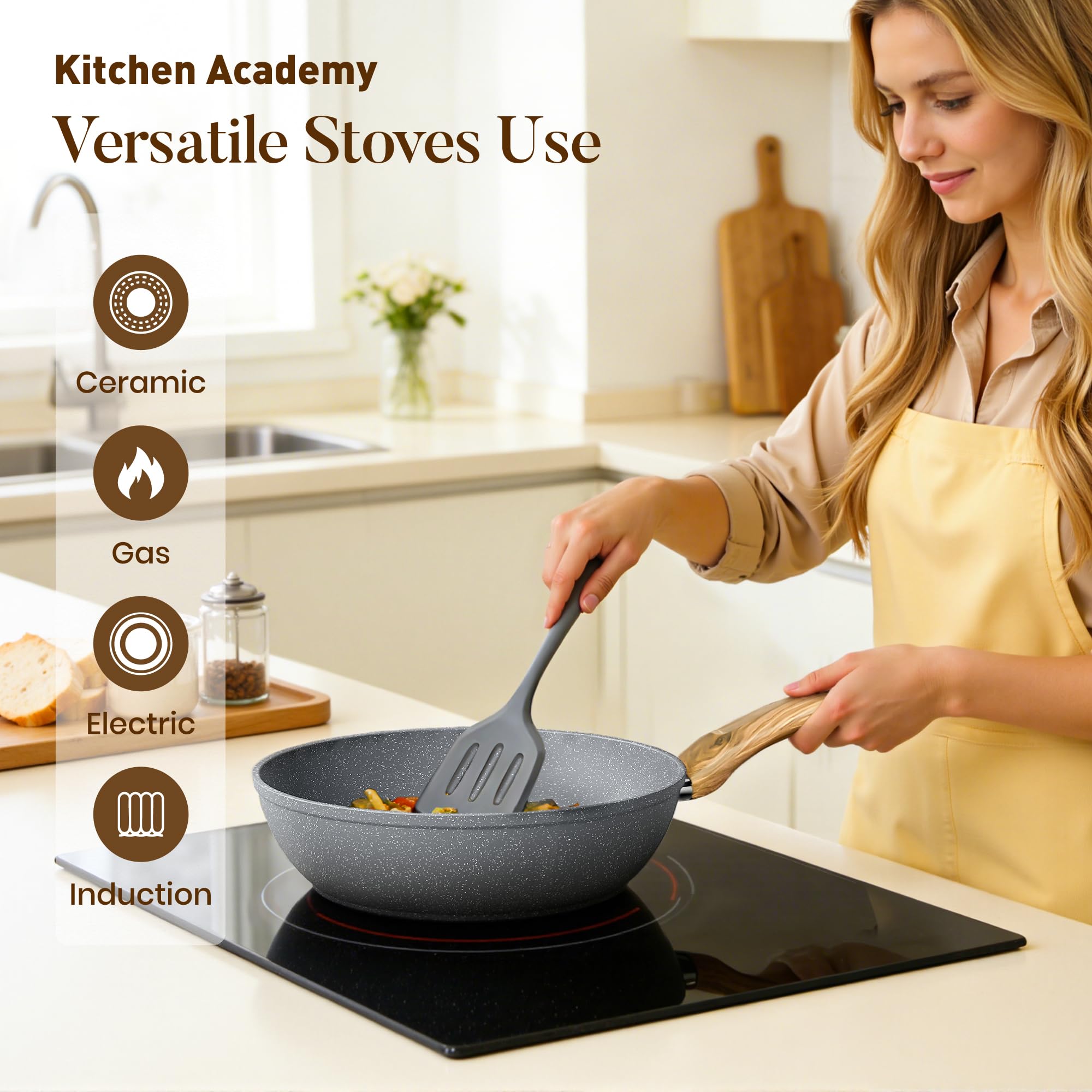 Kitchen Academy 17-teilige Induktions Töpfe Set, Granit Topf und Pfannenset | Antihaft Kochtopf Kochgeschirr Set für Induktion, Gas, Elektroherd, ungiftig, PFOA und PFOS-frei, Leicht zu reinigen