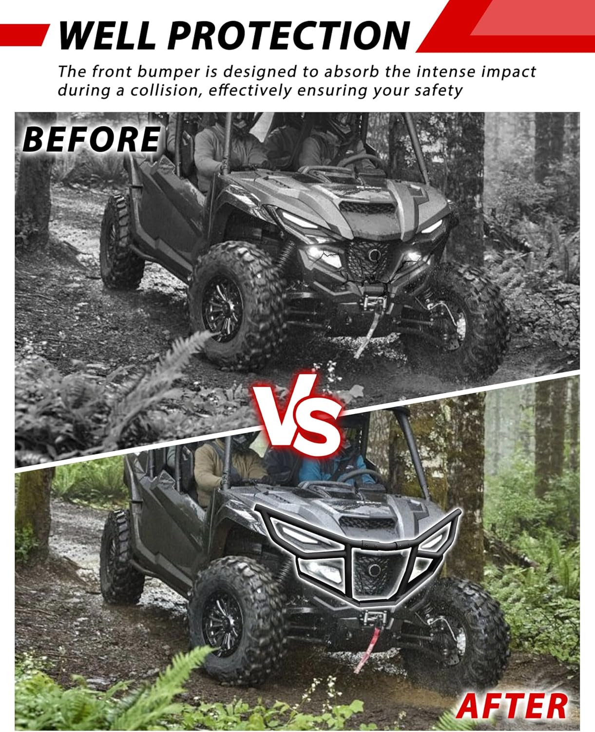 Front Bumper for Yamaha RMAX, Heavy-Duty Combined Brush Guard Black Bumper Guard Protector for Yamaha Wolverine RMAX2 RMAX4 1000 2021-2025 Accessories