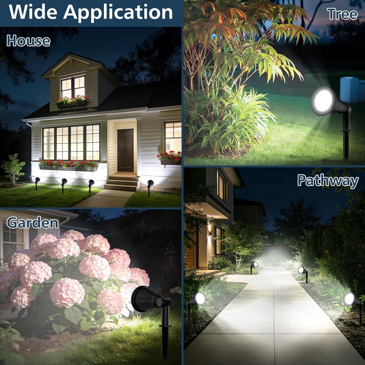 T-SUNUS Christmas Solar Powered LED Spot Light White 6000K, Separated Panel with 9.8ft Cable IP65 Waterproof Spotlights Outdoor Landscape Garden Lights for Flag Patio Yard Driveway Halloween 2 Pack