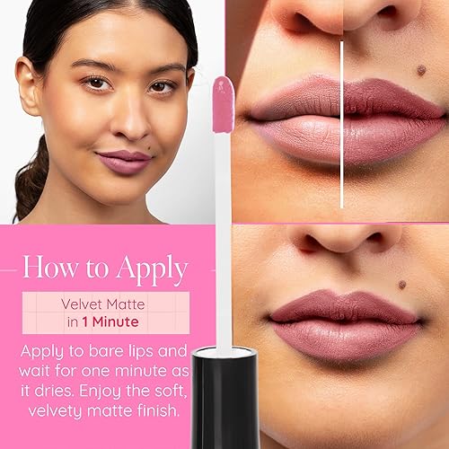 Vista 33 de Aromi Lápiz labial líquido Pink Nude mate, color beige rubor, lápiz labial de larga duración, vegano, libre de crueldad, uso durante todo el día