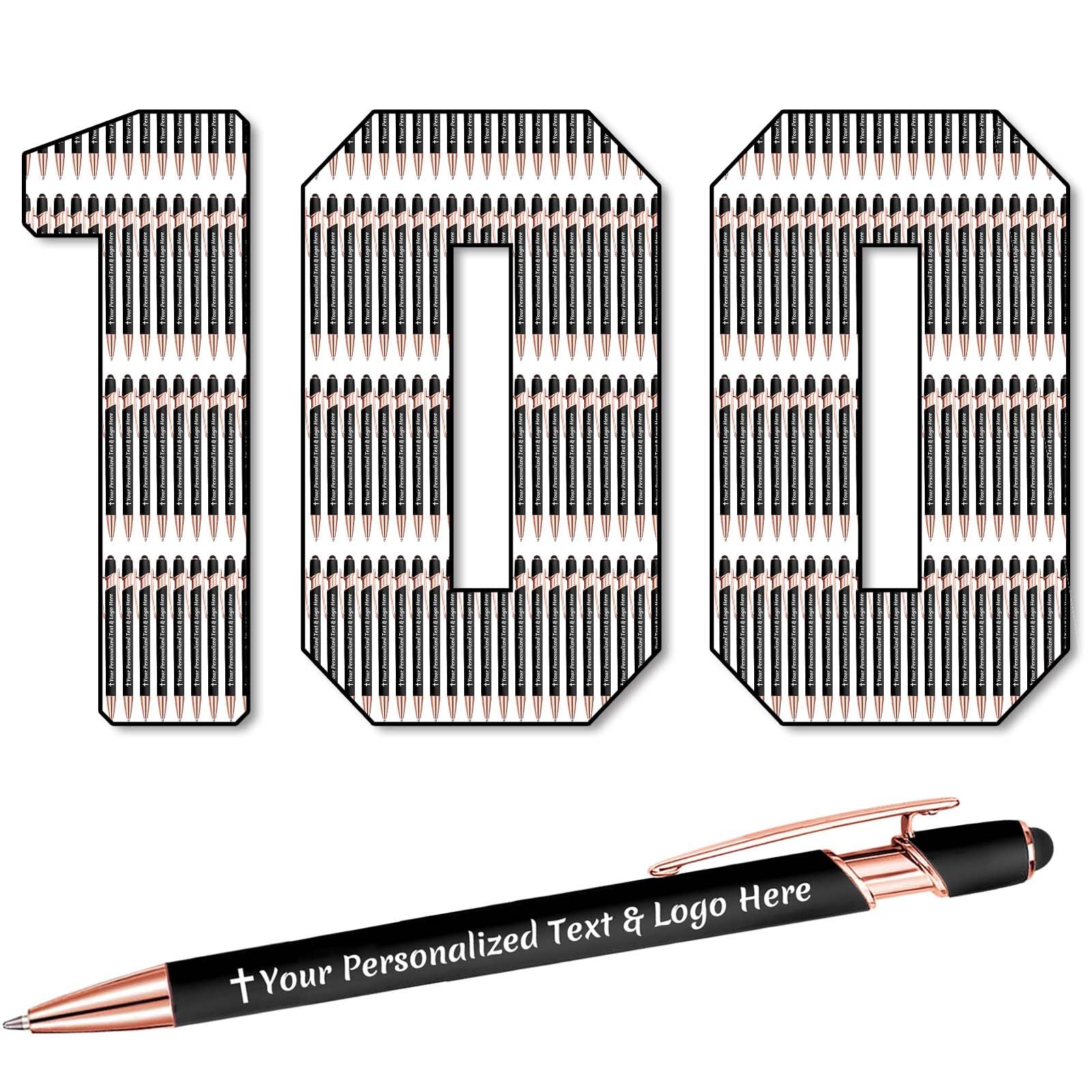 STREADVE 100 Personalised Pen Add Your Own Logo Name Pens Engraved Customised Ballpoint Pen Writing Stylus Pen Custom Birthday Business Gift Unique Present, Black