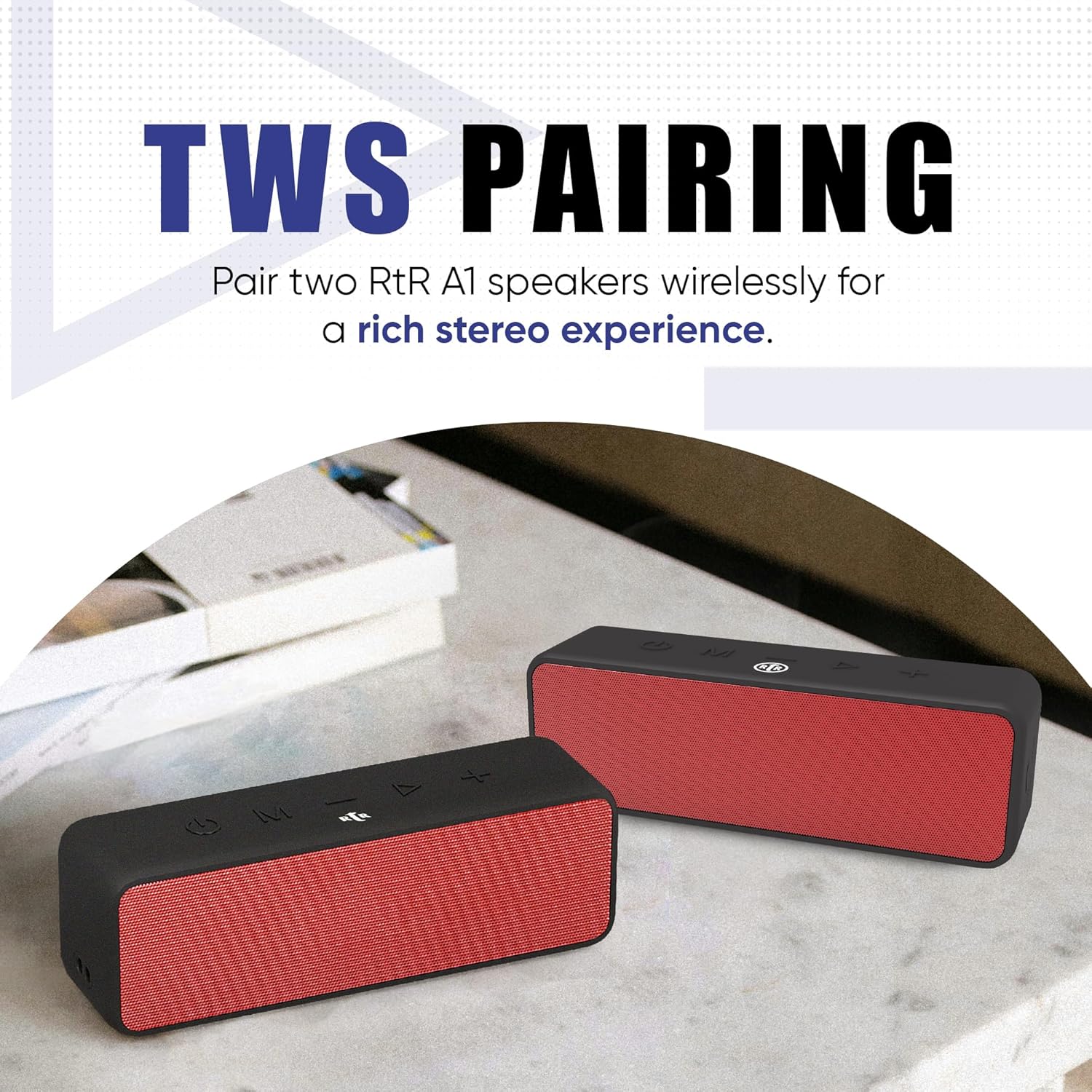 RTR - A1 50W Portable Bluetooth Speakers, Compact, Portable & Powerful Audio, IPX6 Water-Resistant, Advanced Bluetooth 5.3, TWS Pairing, 12-Hour Battery Life, Perfect Indoor & Outdoor Speaker - Image 5