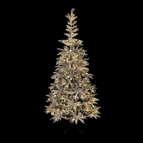 Miniatura 4 de Northlight - Árbol de Navidad artificial Real Touch™ preiluminado delgado flocado de abeto Nordmann - 7.5' - Luces LED transparentes cálidas