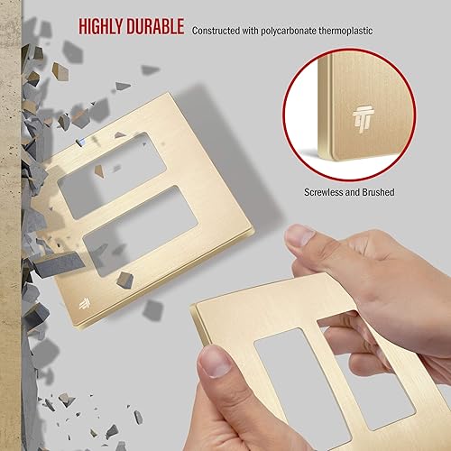 Miniatura 3 de ENERLITES Elite Series SI8832-BGD - Placa decorativa sin tornillos, segura para niños, acabado lustroso, para 2 enchufes dobles, 4.68x4.73pulgadas,