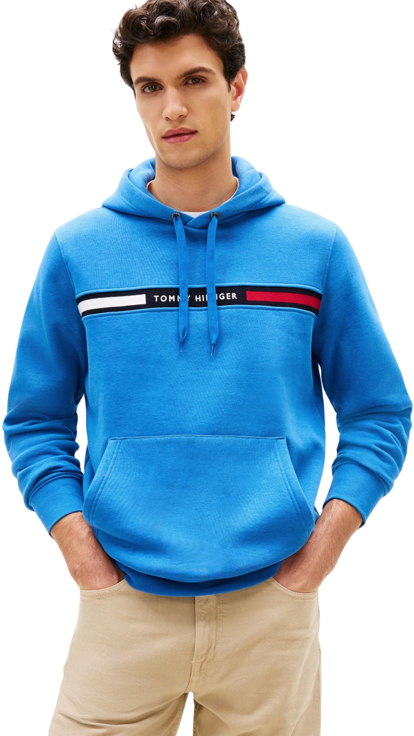 Tommy Hilfiger Herren Hoodie Chest Insert mit Bauchtasche, Blau (Blue Orbit), L