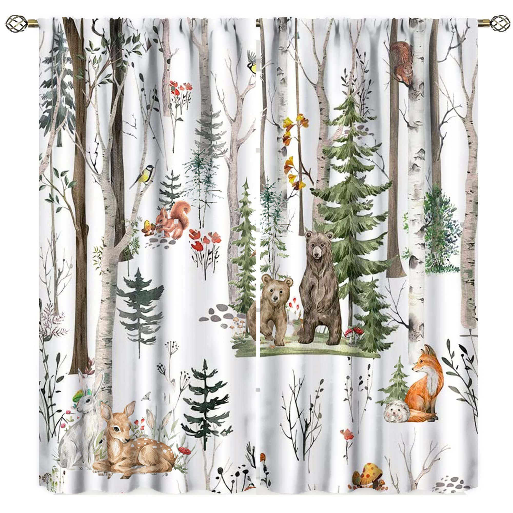 SXXLDNG Blue Mountains Curtains Misty Forest Bedroom Decor Grey Black Tree Woodland Scenic Foggy Wood Landscape Nature Art Printed Living Room Window Drapes 2 Panels 55x63in
