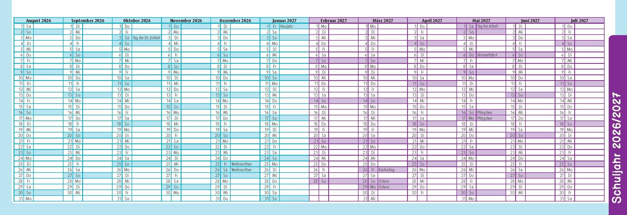 Der Wochen-Tischkalender für das Schuljahr 2026/2027: Mit zahlreichen Aktions- und Thementagen
