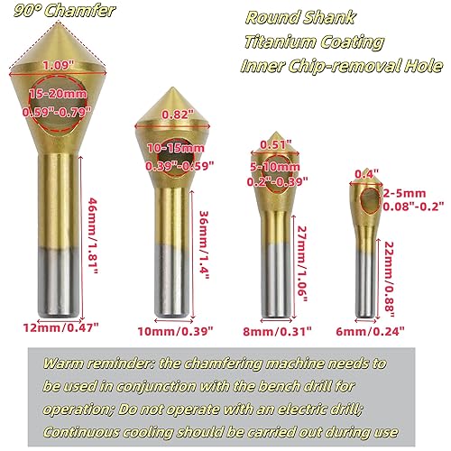 Miniatura 2 de LC LICTOP Juego de 4 brocas avellanadoras con revestimiento de titanio de 90 grados, avellanador HSS y herramienta de desbarbado para ajuste de