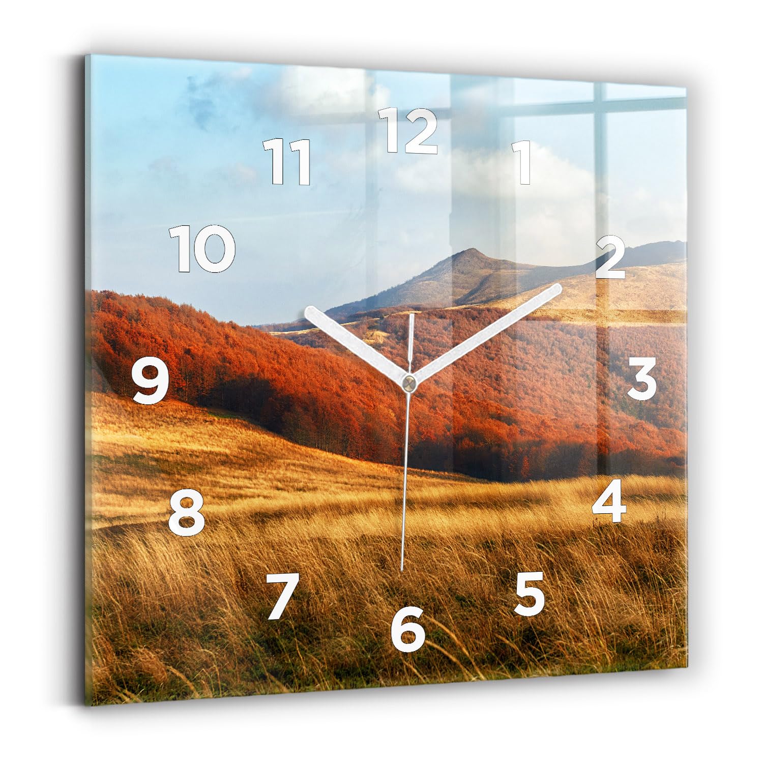Horloge carrée silencieuse Wallfluent 30x30 cm avec affichage analogique et aiguilles blanches