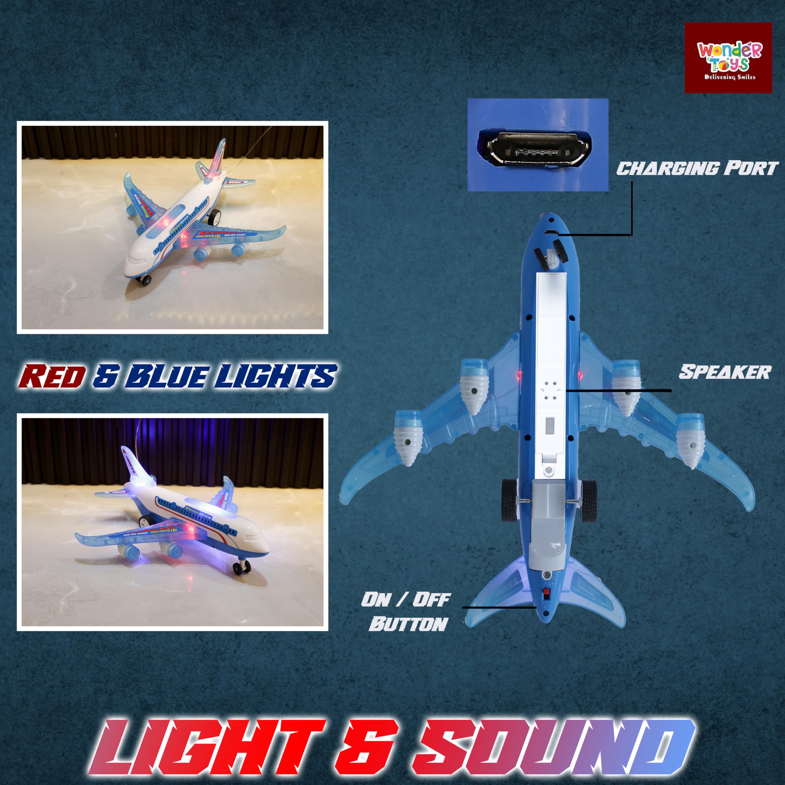 Wonder A-787 RC Airplane Toy Exciting Full-Body Lights & Realistic Sounds for Kids (Blue) 3