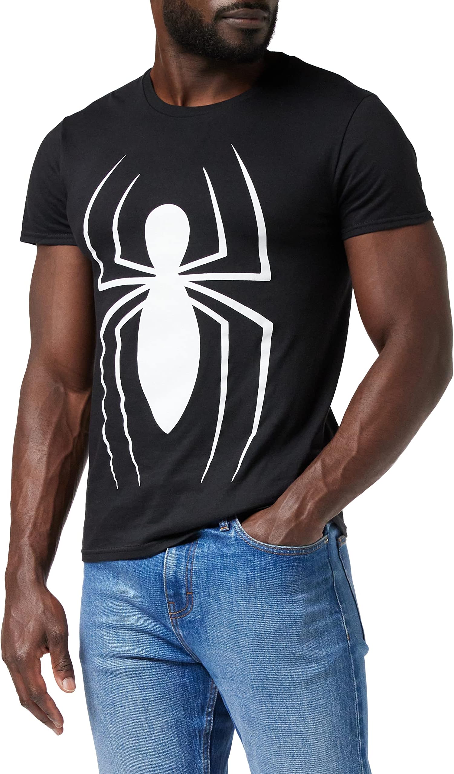 Marvel Comics Spiderman Classic Logo Men's T-Shirt | Official Merchandise | S-XXL, Peter Parker Avengers Crew Neck Graphic Tee, Birthday Gift Idea For Guys, For Home or Gym