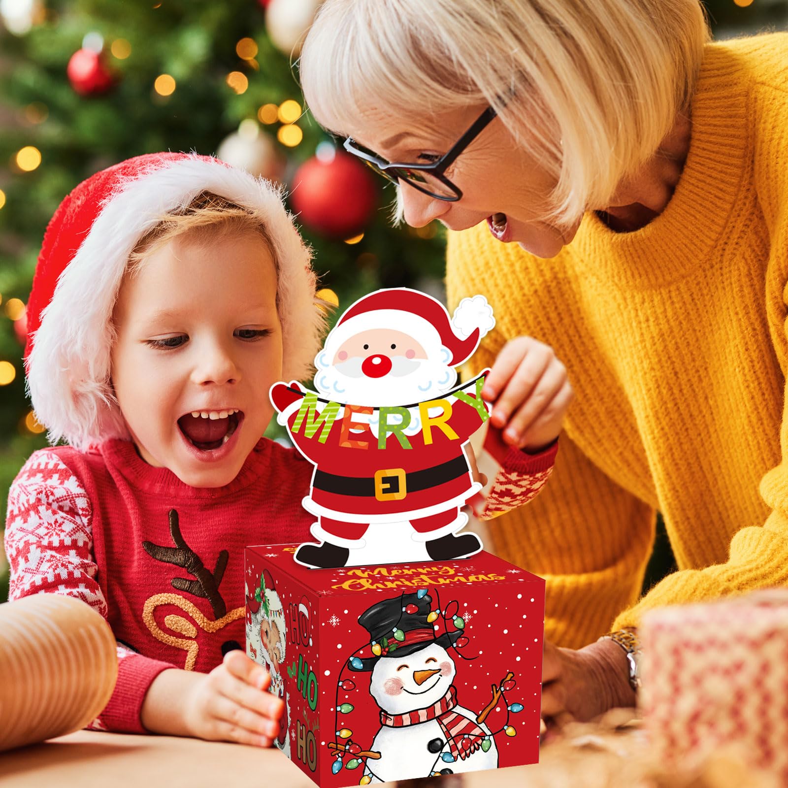GYGOT Christmas Money Box Pull, DIY Surprise Money Gift Boxes with 100 Transparent Bags, Santa Pull Box for Kids & Adults