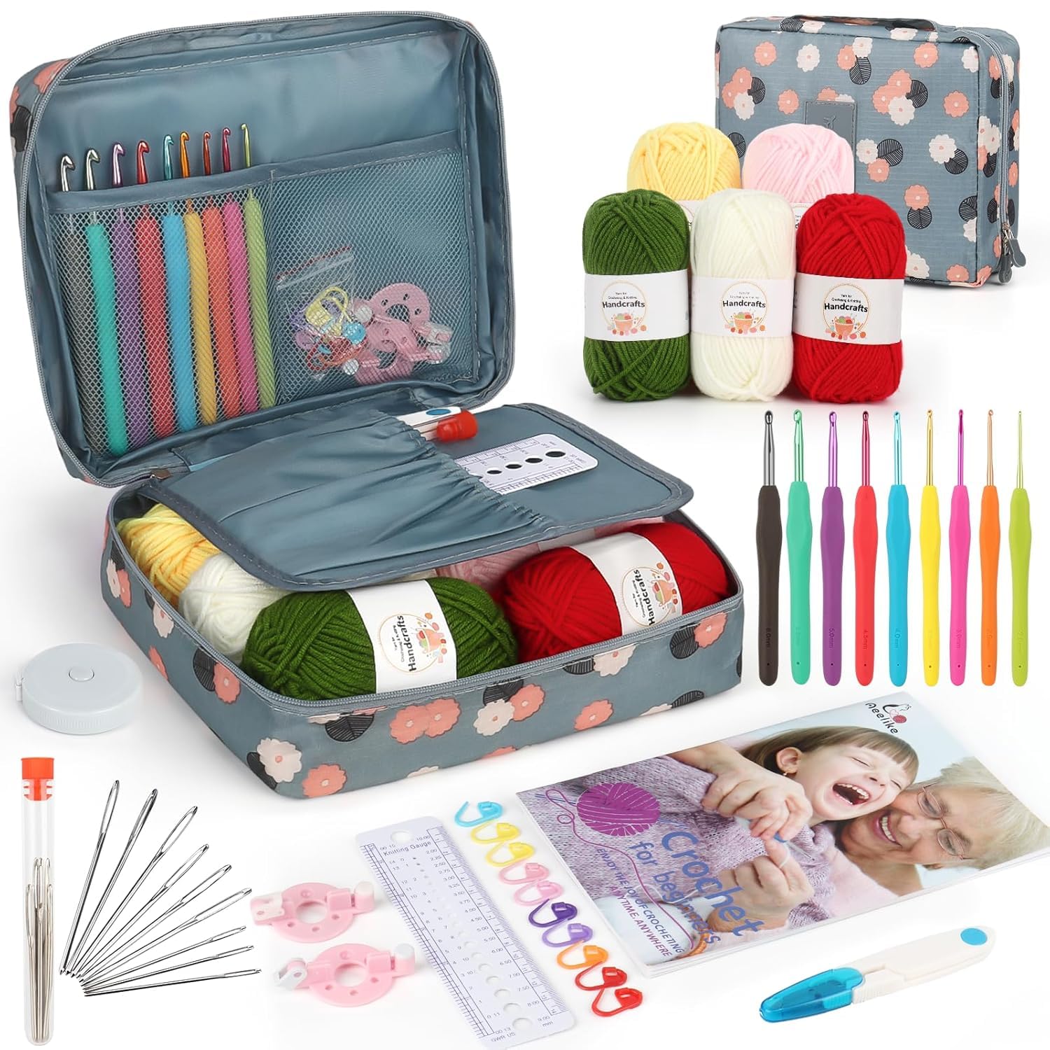 kiyasu Crochet Kit for Beginners with Yarn & Step-by-Step Guide Book – Complete Crochet Starter Kit for Kids Ages 8–12 – Ergonomic Soft Grip Crochet Hooks Set with Blue Flower Storage Bag-image-17