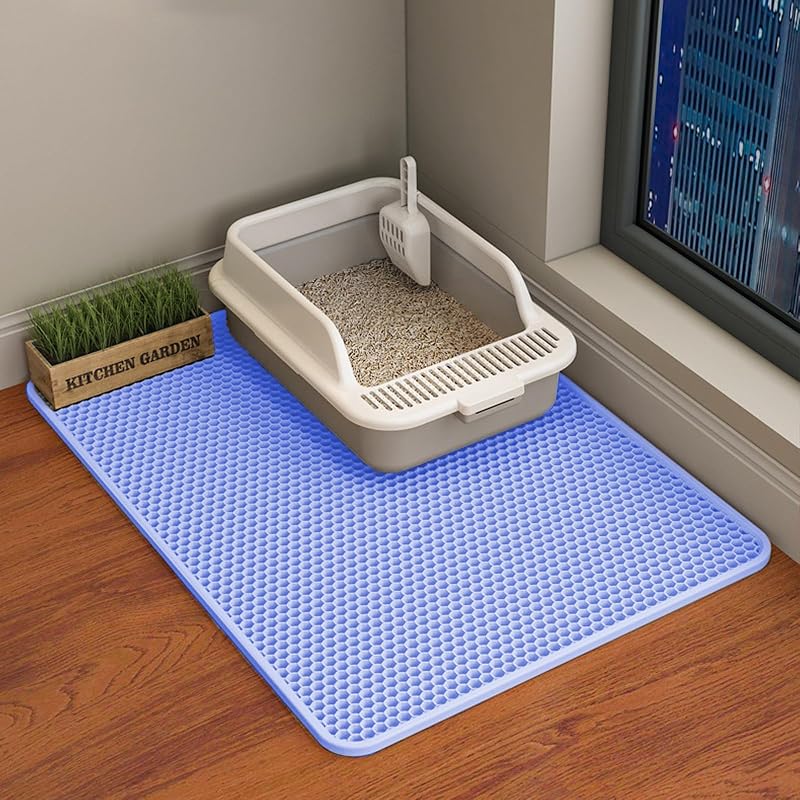 Tapete coletor de areia para gatos em EVA com camada dupla, Azul, 76,2 x 55,88 cm HCY&WLD