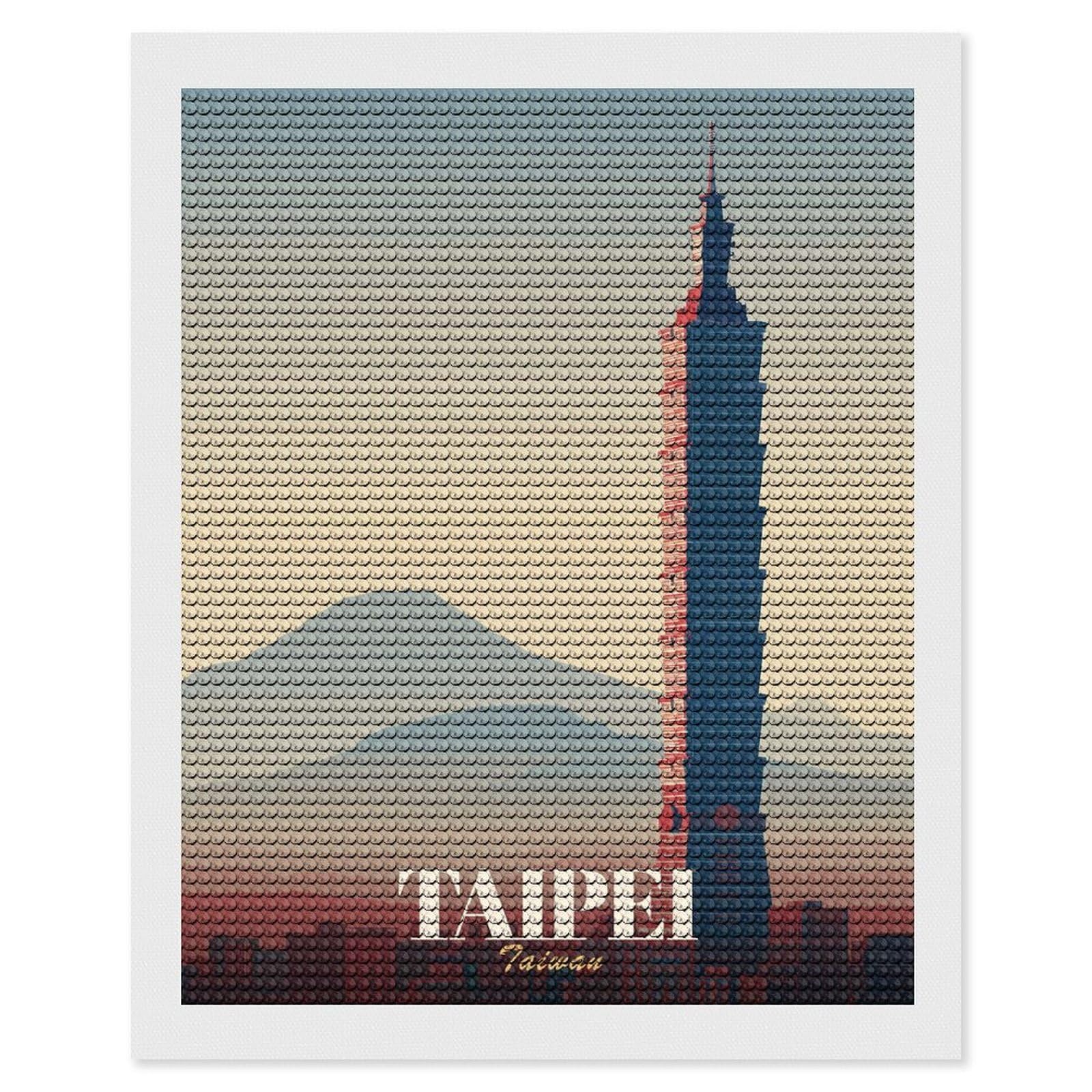 Junmoney Taipei 101, Taiwan Skyline Illustration 5D Diamond Painting Kit 16"x20", Relaxing DIY, Mindful Craft Project, Full Kit Included, Thoughtful Present