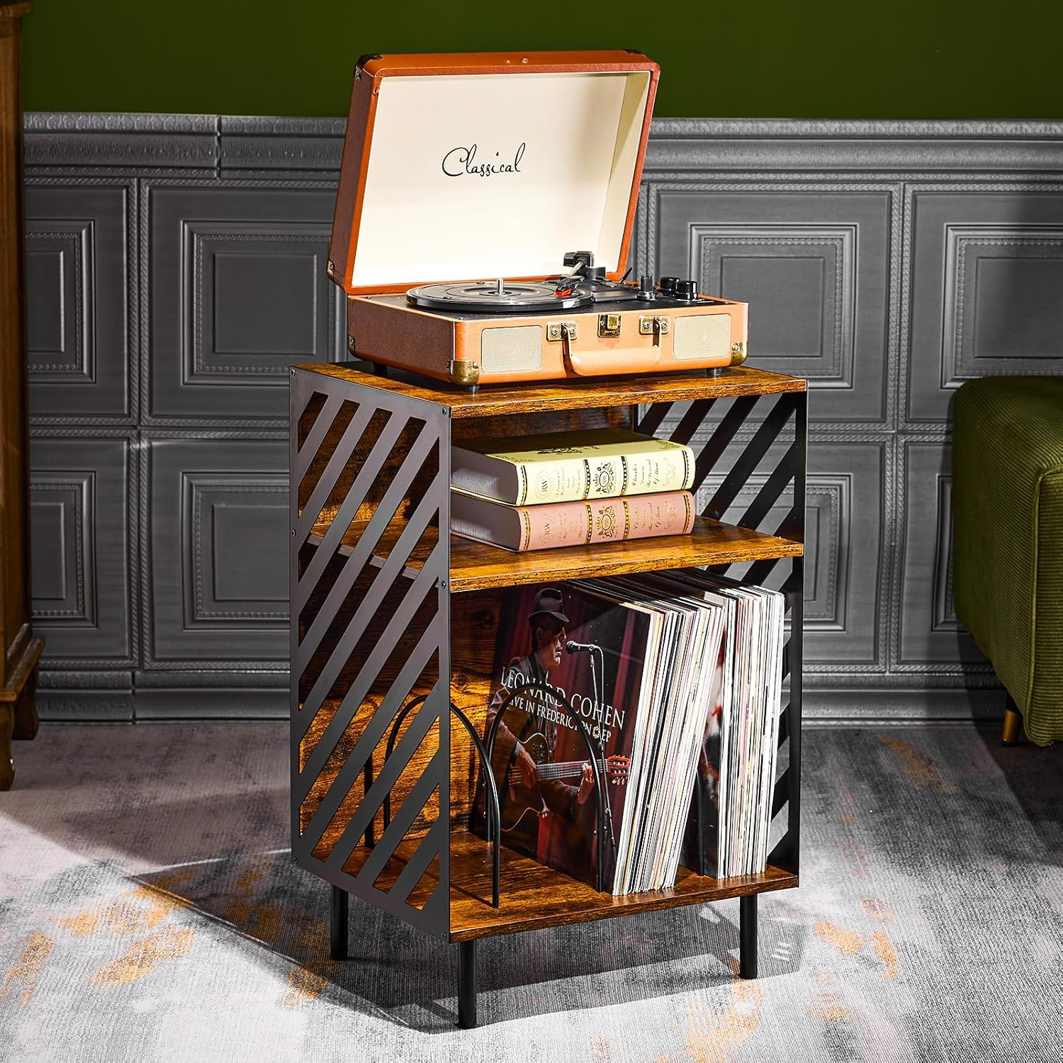 LiebeRen Record Player Stand, Record Player Table, Turntable Stand