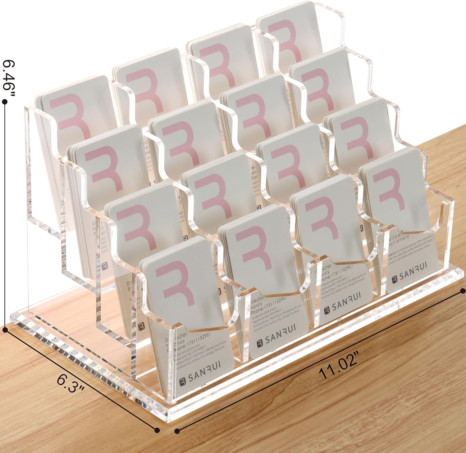 SANRUI Vertical Business Card Holder for Desk,16 Slots 4 Tier Clear Acrylic Business Card Display Stand,Multiple Business Card Desktop Organizer holders for Women and Men,Holds 960 Cards