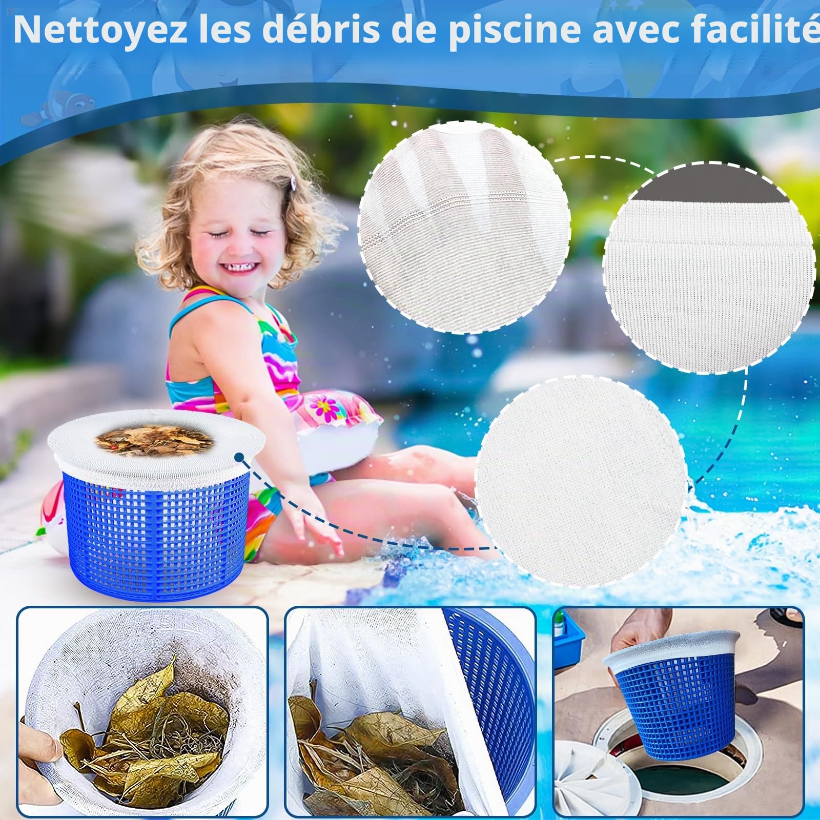 30 Pièce Chaussette Skimmer Piscine,Chaussettes Skimmer Reutilisable pour Panier Skimmer,Maille Ultra Fine,Nylon Élastiqu Pool Skimmer Socks pour Peuvent Emprisonner Pollen, Feuilles,Cheveux.