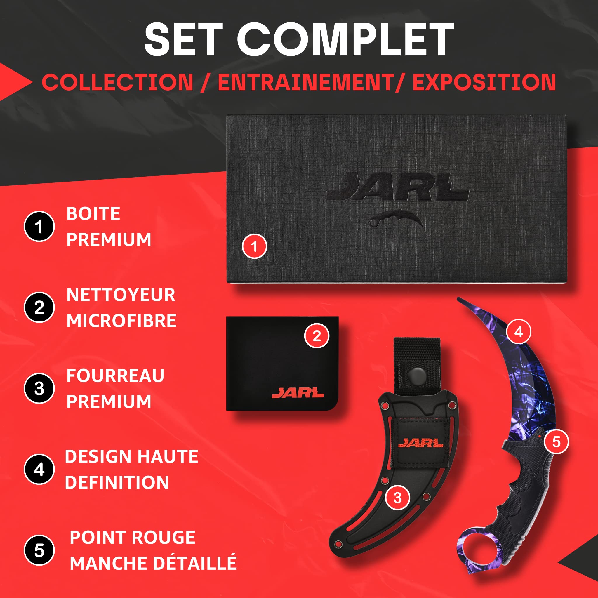 JARL Couteau CS:GO Entraînement & Collection - Répliques des Couteaux Counter-Strike avec Lame non Aiguisée en Acier Inoxydable - Cadeau pour les Fans de CS:GO avec Boîte Premium