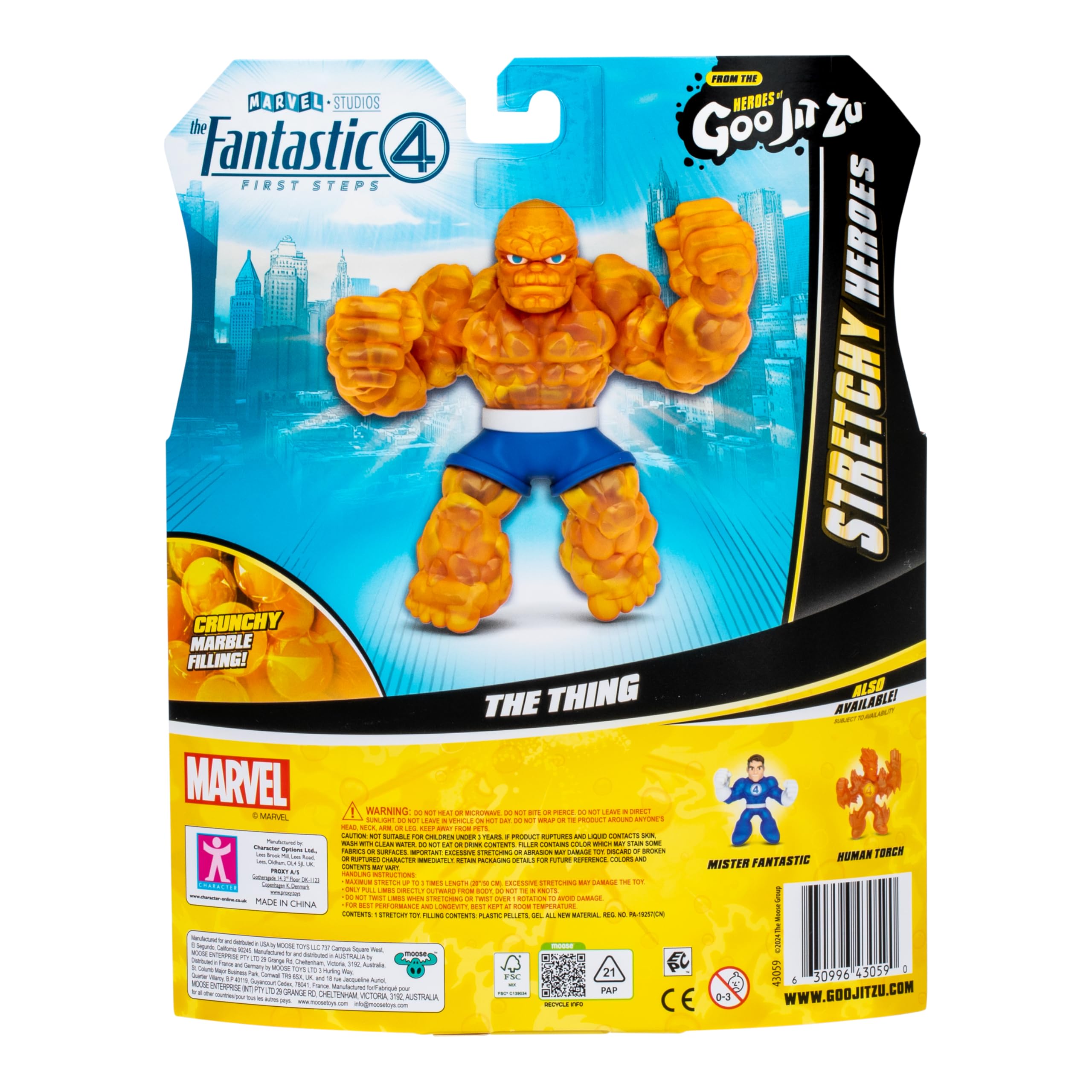 Heroes of Goo Jit Zu Marvel Studios The Fantastic 4 First Steps, The Thing, Stretchy, Goo filled - Figura de acción de 4.5 pulgadas / 11.4 cm, con relleno crujiente único, 3 para coleccionar