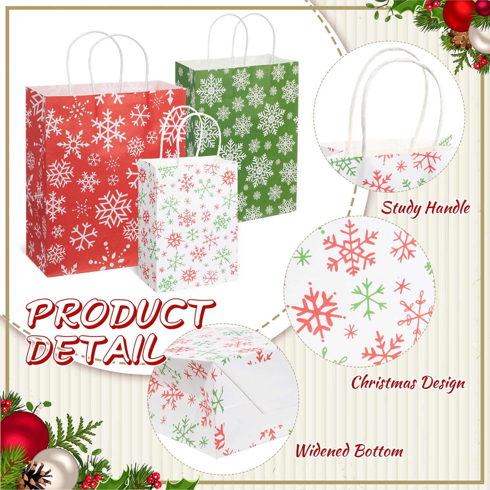 Kosiz Lot de 60 sacs cadeaux de Noël en papier kraft avec poignées de tailles assorties pour emballage cadeau (rouge et vert)