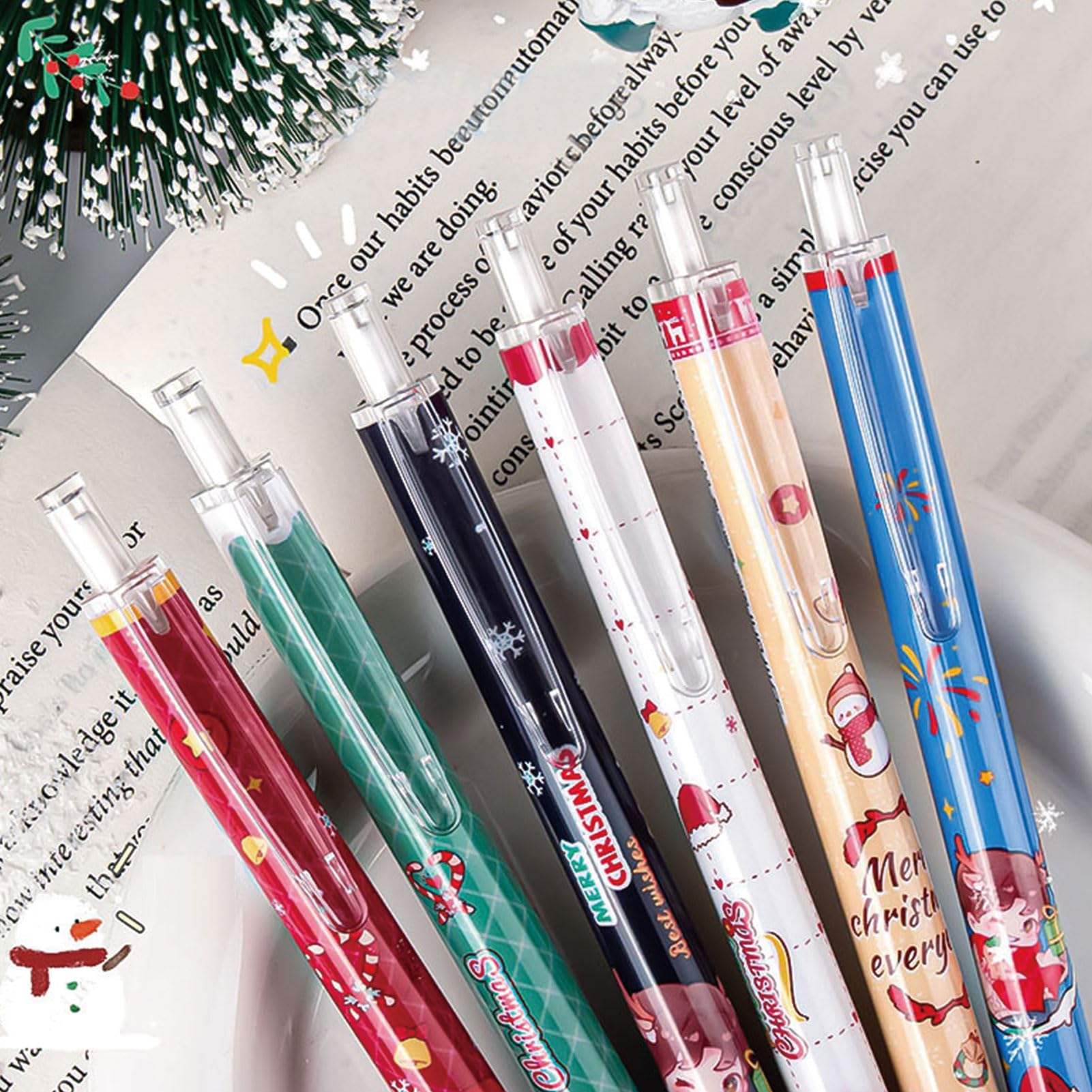 6 Pcs Cute Christmas Retractable Pens Cartoon Christmas Pen 0 5mm Black Ink Pen Writing Pens Gel Ink — view 4
