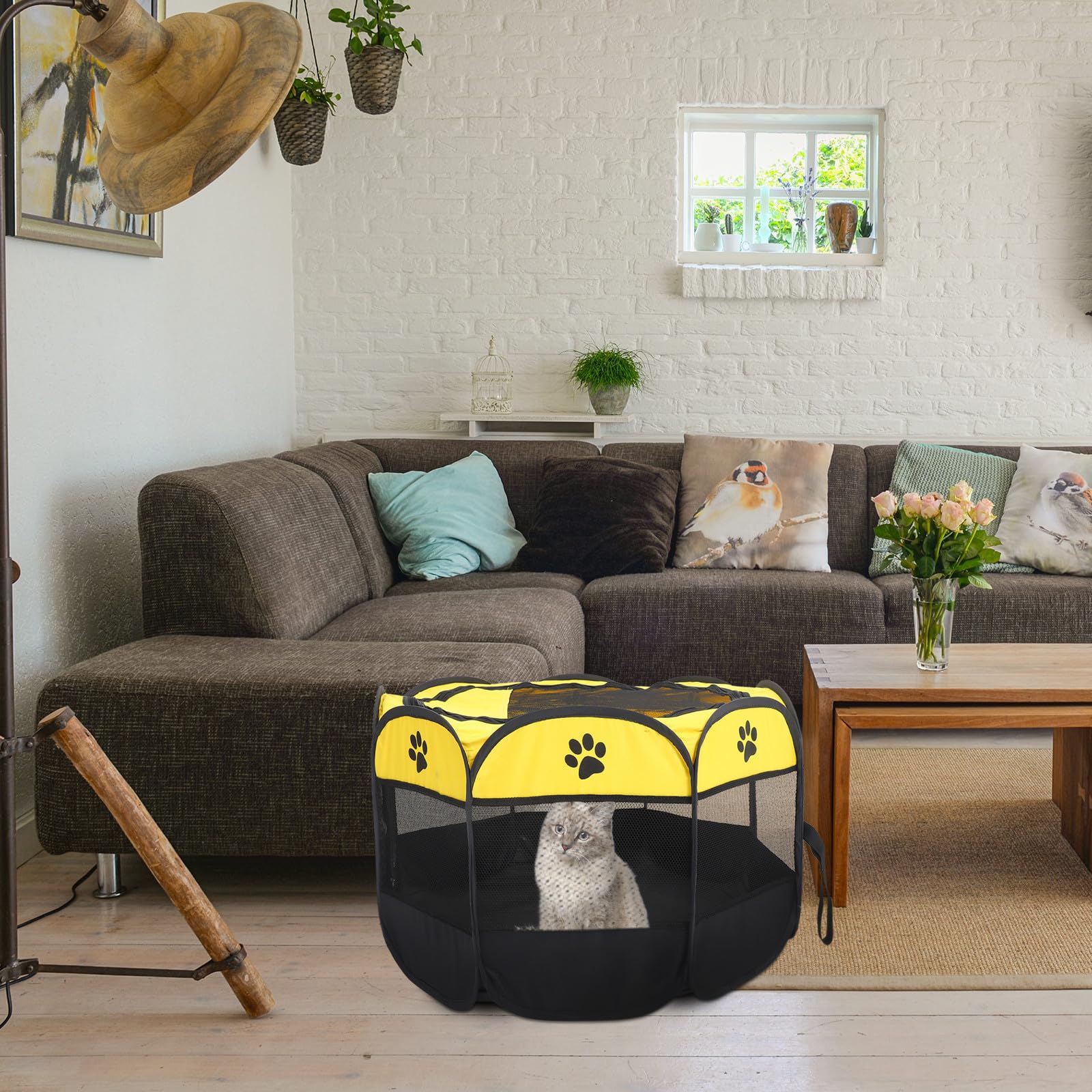 TOYANDONA Recinto Giallo e Esterno per Cani Animali Oxford Piccoli Tenda Ottagonale Pieghevole Versatile e Facile Pulire, per Attività All'aperto