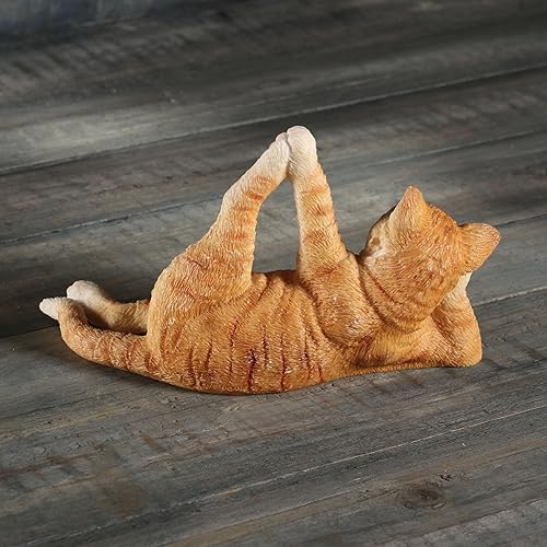 Miniatura 4 de Veronese Design Figura de animal de resina de 5 1/8 pulgadas de gato de yoga atigrado naranja para dormir