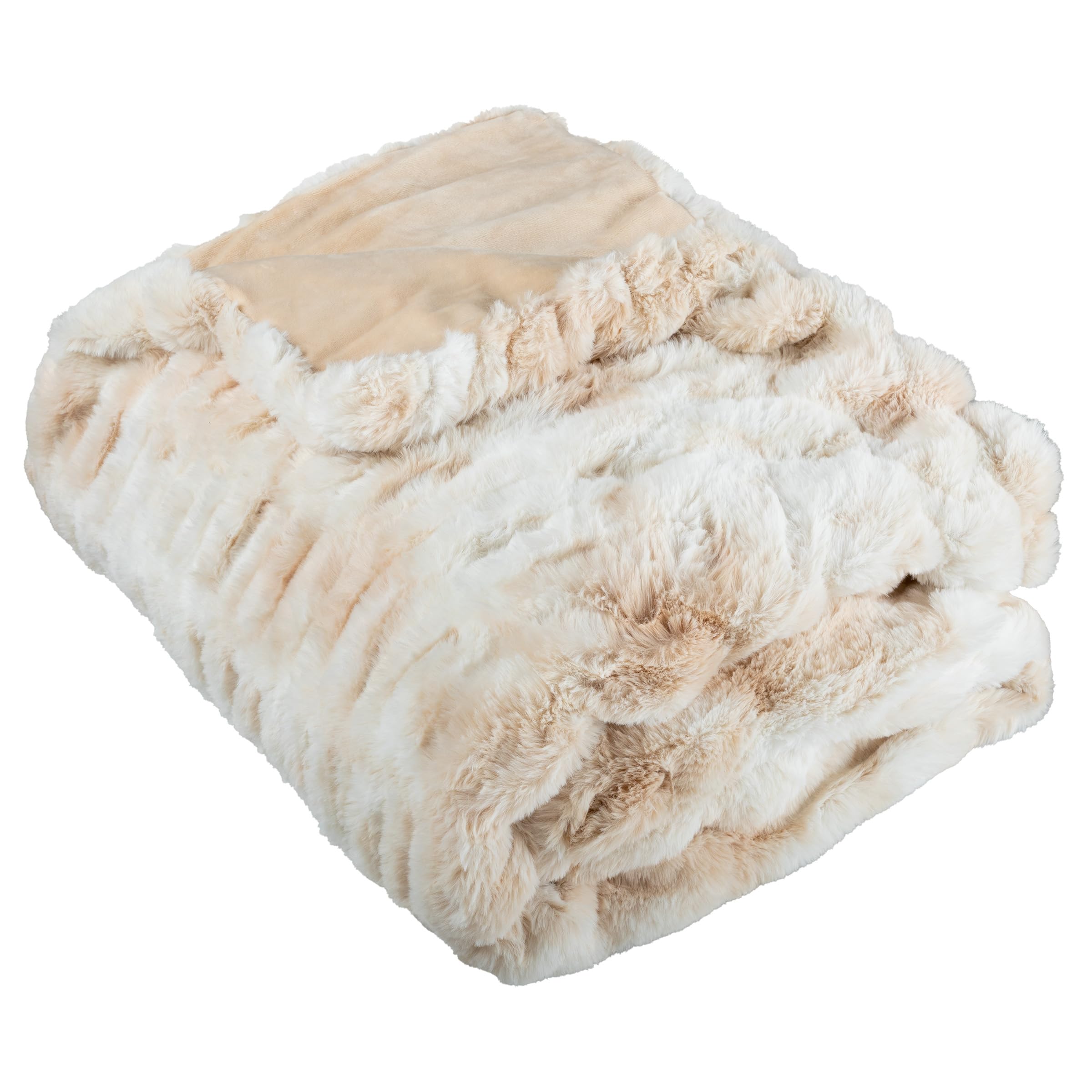 Lavish Home Oversized Ruched Faux Fur Blanket - 60x80-Inch Jacquard Faux Fur Queen-Size Throw for Sofas and Beds - Luxurious Bedding (Cream)