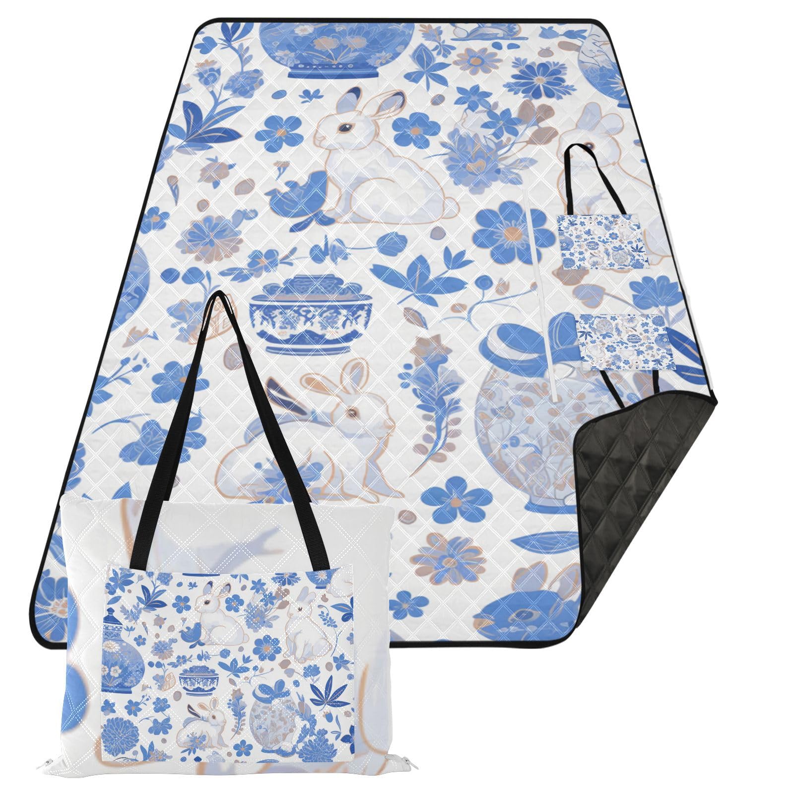 Juego de picnic impermeable de color azul conejo, manta portátil para picnic de playa, para hierba, artículos de picnic, cobijas para picnic