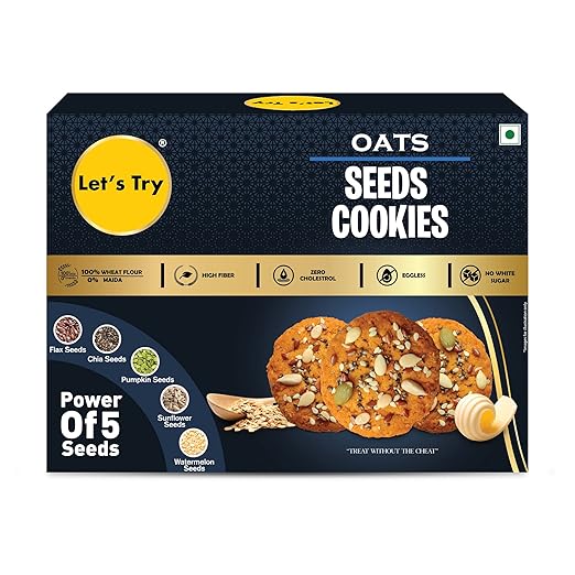 Let's Try Oats Seeds Cookies - 200g | No refined Flour (maida) | No White Sugar | Eggless Cookies | High Protein & Fibre | Healthy Cookies | No additives & Preservatives | Oats Cookies | Seeds Cookies