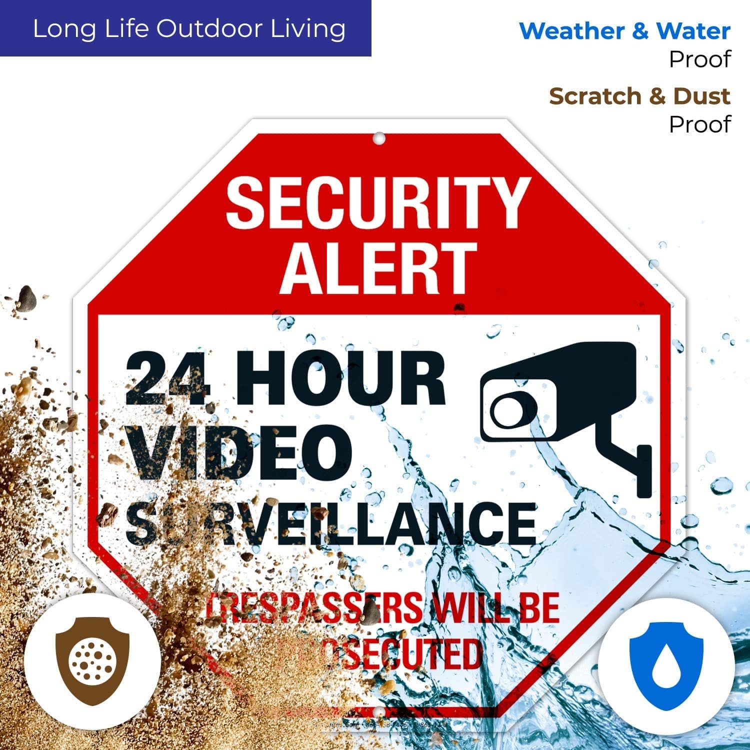 Video Surveillance Sign, 12x12 Octagon Shaped Rust Free Aluminum, Weather/Fade Resistant, Easy Mounting, Indoor/Outdoor Use, Made in USA (Pack of 4)