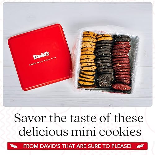 Miniatura 3 de Davids - Lata de galletas recién horneadas 050 onzas variadas mini galletas con chispas de chocolate chocolate blanco y galletas de terciopelo rojo