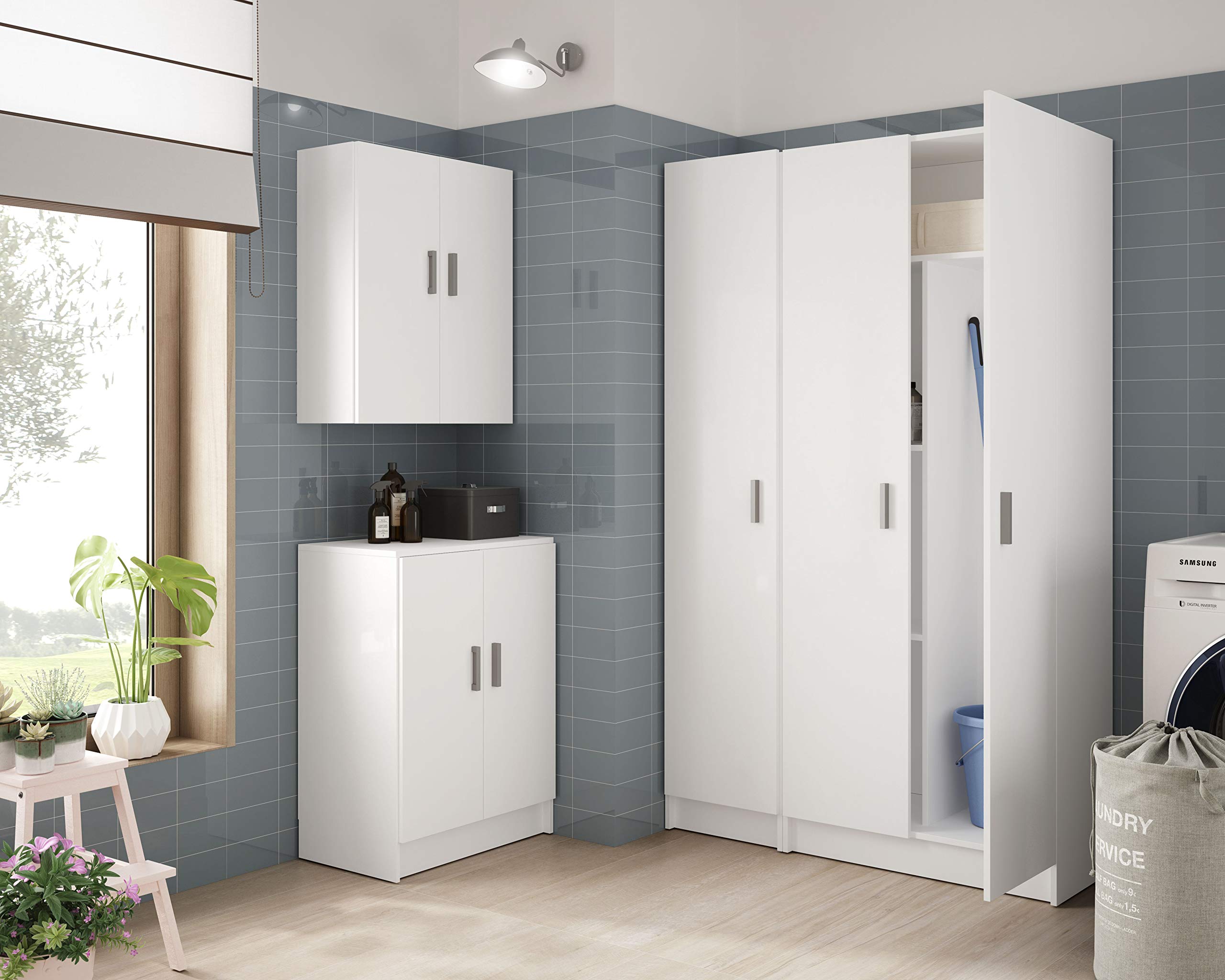 Mobelcenter - Armario Multiusos 2 Puertas - Armario Auxiliar con Escobero - Acabado Color Blanco - Medidas: Ancho: 73 cm x Fondo: 37 cm x Alto: 180 cm - (1231)