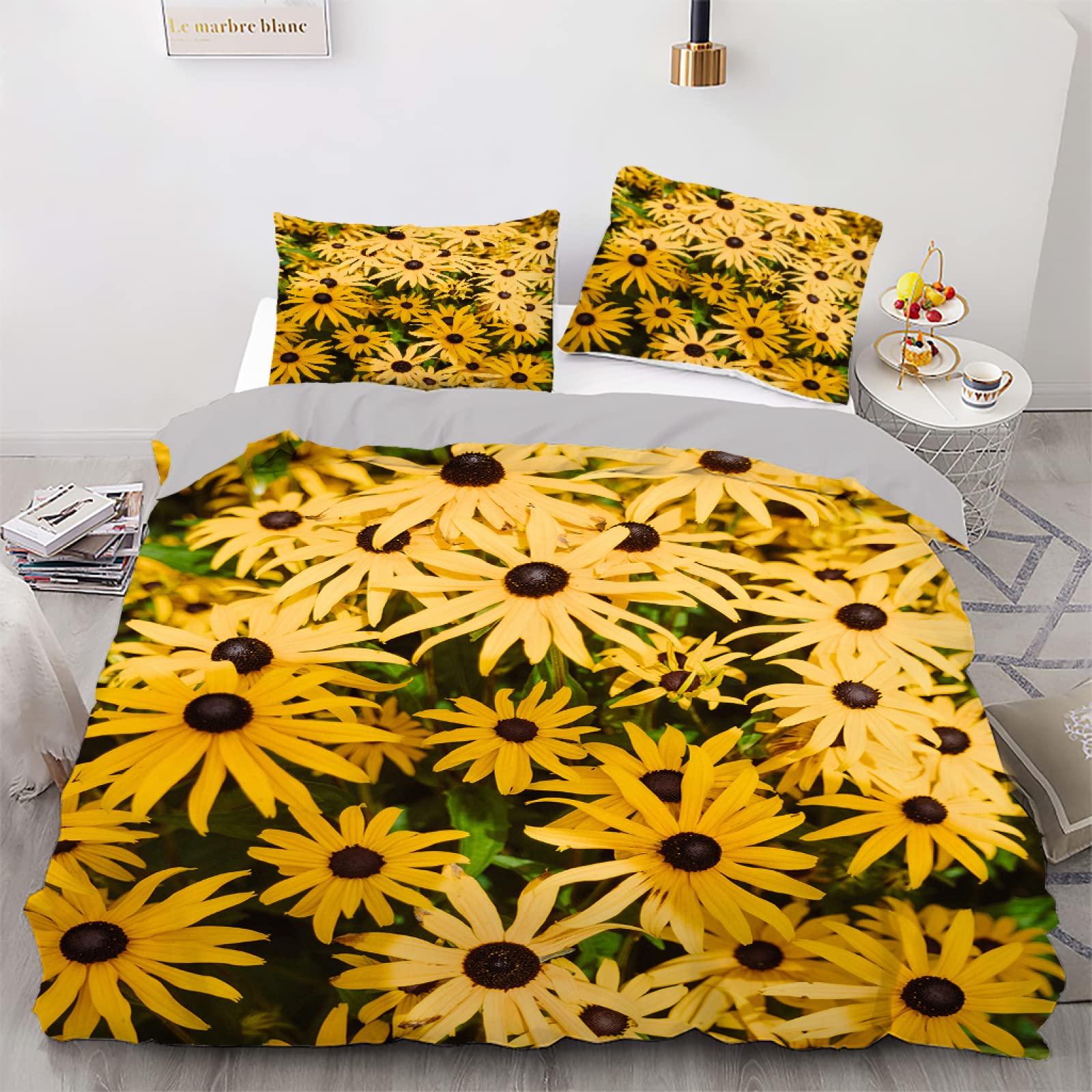 Housse de couette 140x200 microfibre douce jaune avec taies d'oreiller