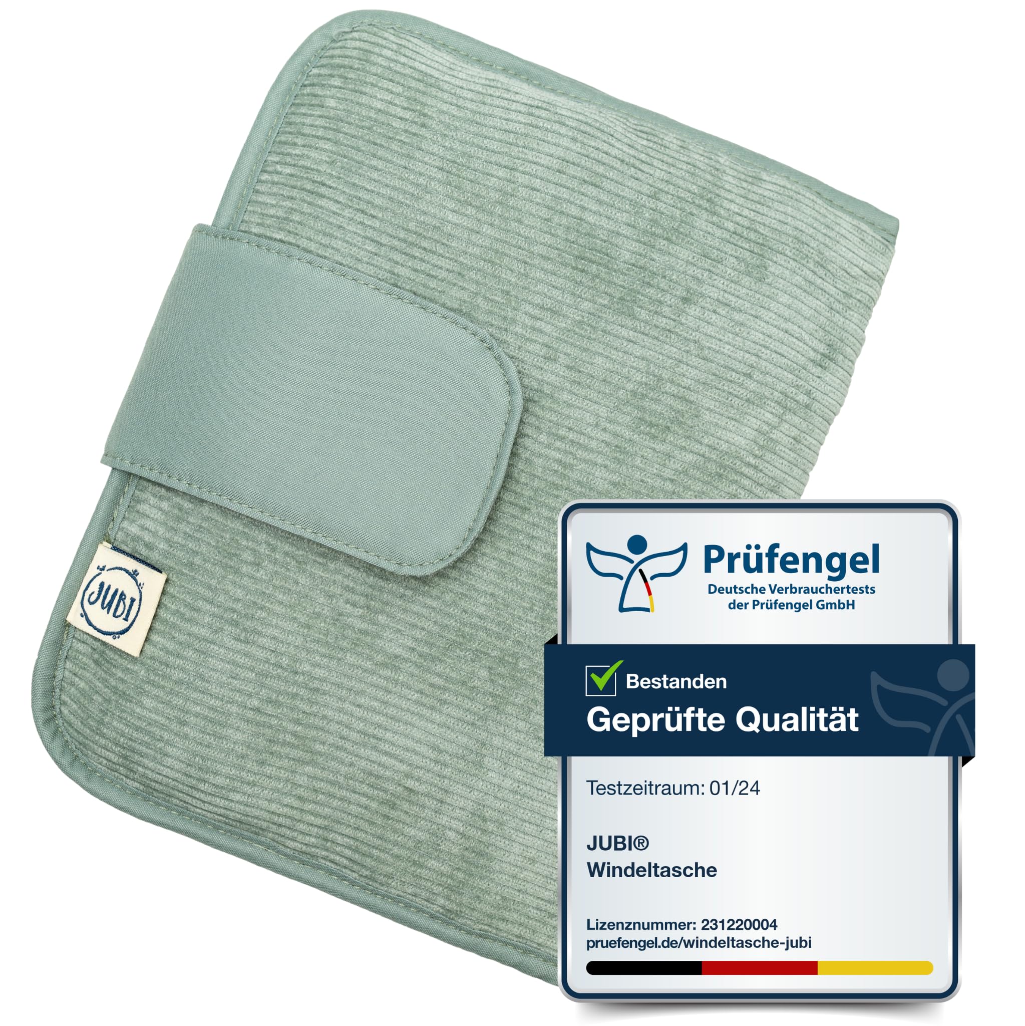 Jubi® Windeltasche mit Wickelunterlage für unterwegs mit extra viel Platz - Kleine Wickeltasche - Cord Mint (Klettverschluß)