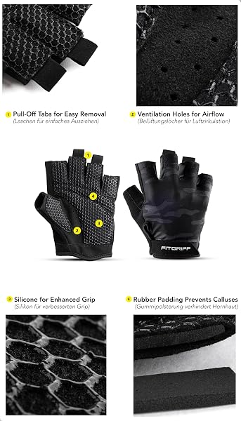 Fitgriff® Gants Musculation Homme et Femme (Rembourré) - Gants de Gym, Fitness, Sport, Halterophilie - Accessoires D'entraînement - 3