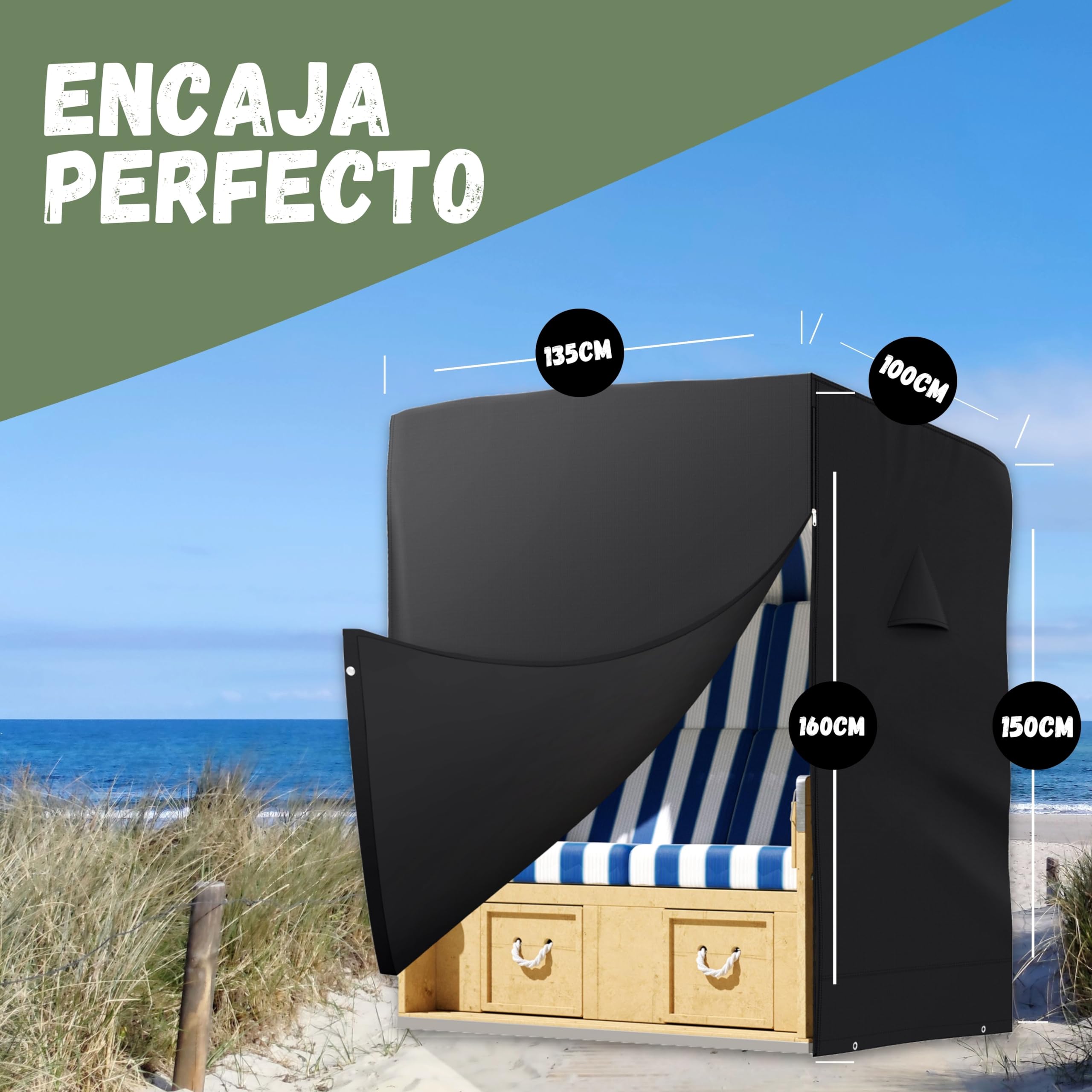 Funda protectora para silla de playa resistente al invierno de tejido Oxford 600D resistente al agua y a los rayos UV, 135 cm de ancho