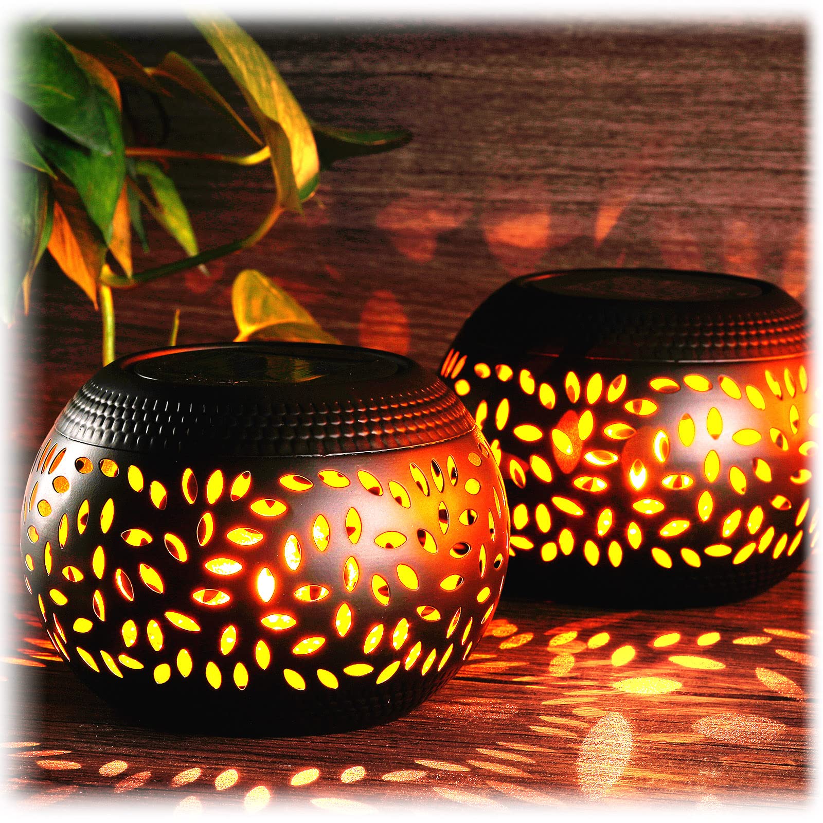 2 Pcs Solar Table Lantern Outdoor Waterproof Flickering Flame Solar Powered LED Light Decorative Metal Outdoor Lamp for Outside Indoor Desk Tabletop Bedroom Patio Garden Pathway Yard (Black)