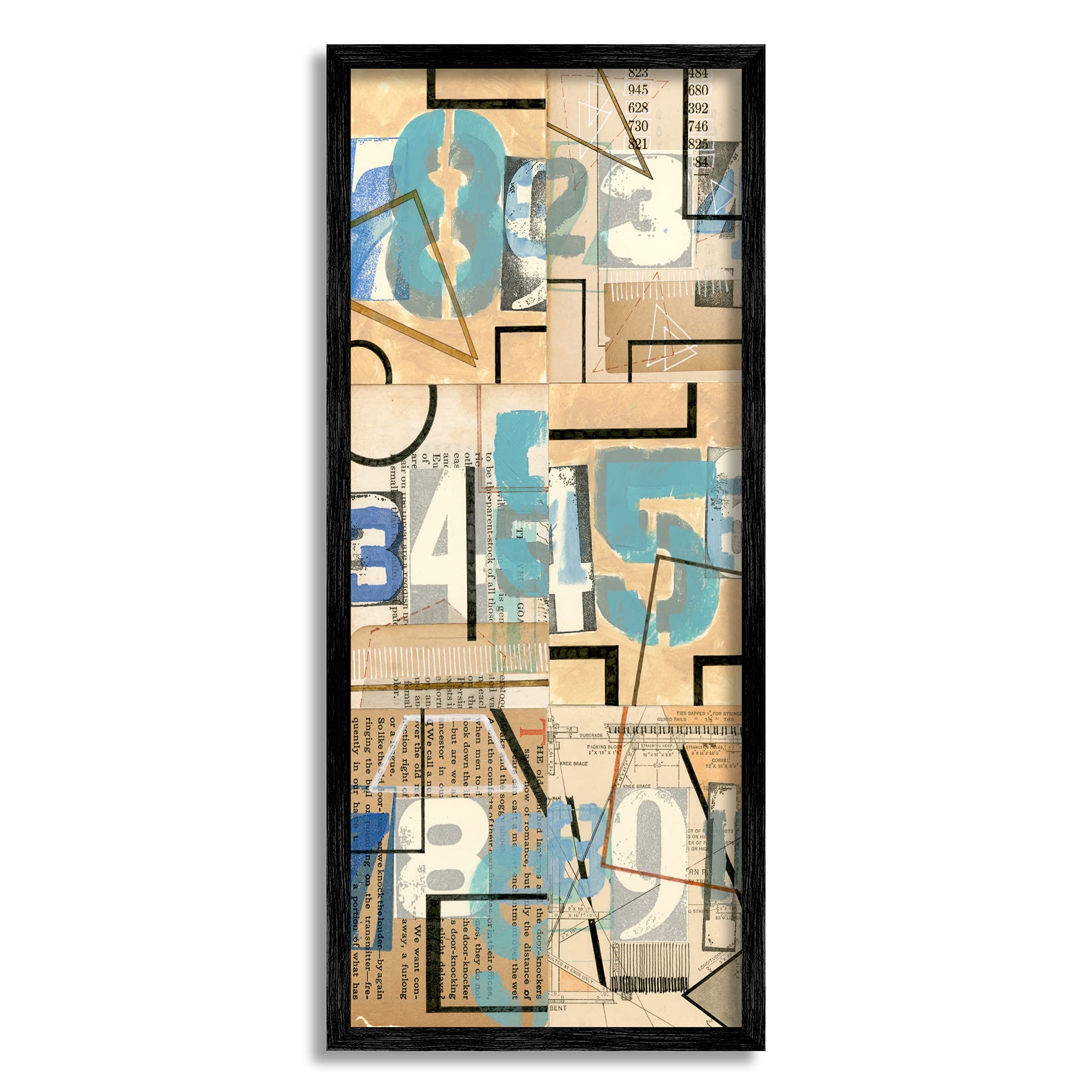 Stupell Industries Abstract Textbook Cutout Collage Bold Painted Numbers, Designed by Nikki Galapon Black Framed Wall Art, 10 x 24, Multi
