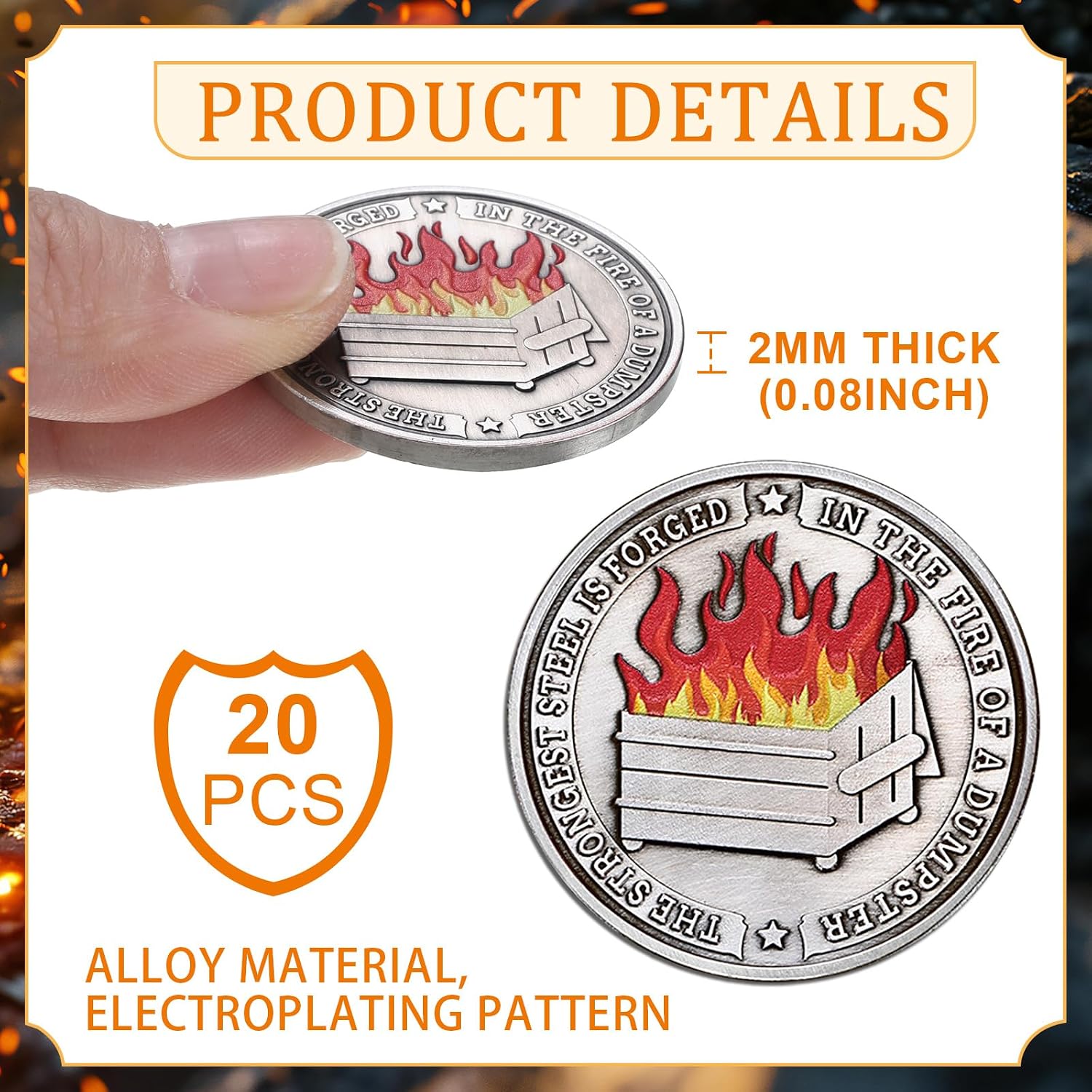 Tondiamo 20 Pcs Dumpster Fire Challenge Coin Double Sided Dumpster Fire Desk Accessories Funny Medallions Staff Appreciation Gifts Inspirational Gifts for Coworker Colleagues Humorous Office Decor