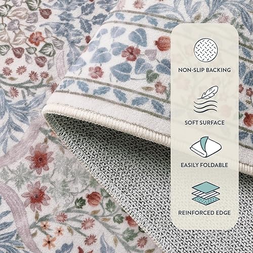 Miniatura 6 de Lahome - Tapete floral lavable suave de 5 x 7 pies, bohemio, antideslizante de pelo bajo, para sala de estar, dormitorio, casa de campo, comedor,