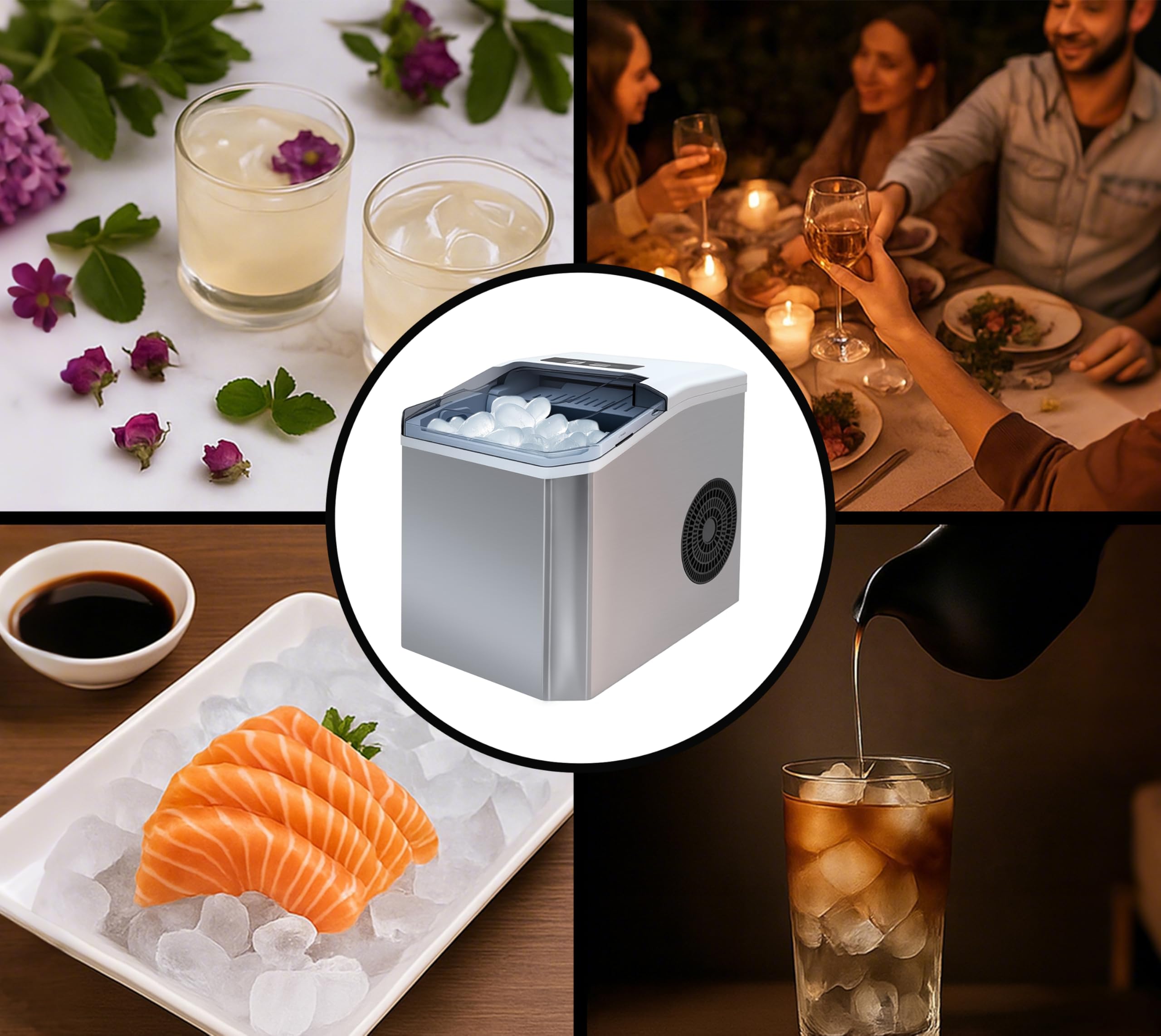iTOMA Tisch-Eismaschine, 2 Größen von Kugel-Eiswürfeln, 1,3-Liter-Eismaschine mit Autoreinigung, mit Eiskorb und Eisschaufel, für Haus/Küche/Büro/Bar-Party Eiswürfelmaschine，YH16M