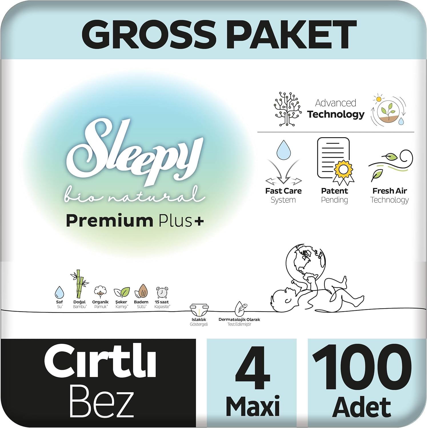 Sleepy Bio Natural Gross Paket Bebek Bezi 4 Numara Maxi 100 Adet