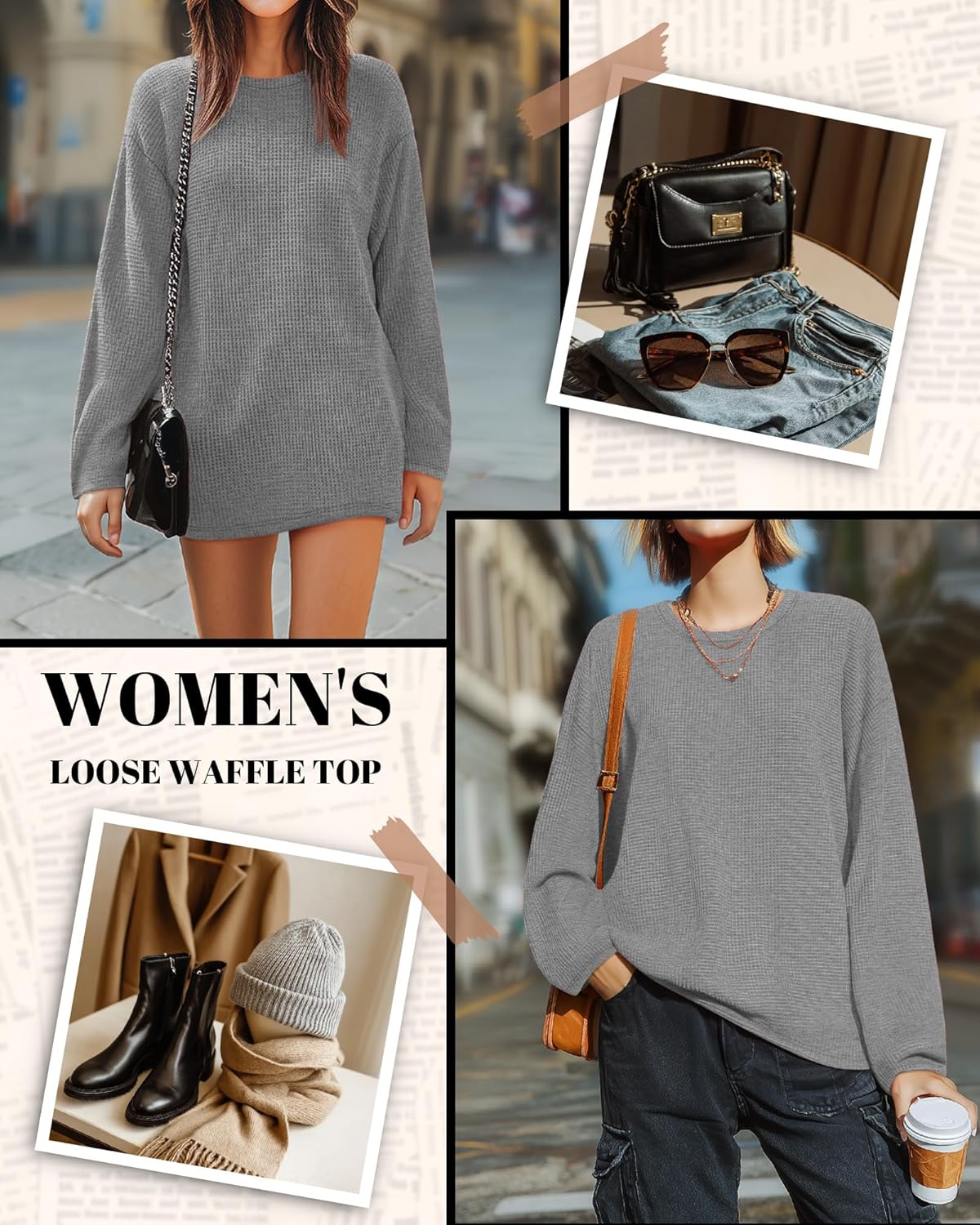 Womens Long Sleeve Sweatshirts Oversized Waffle Knit Tunic Tops Casual Crewneck Long Shirts - Image 4